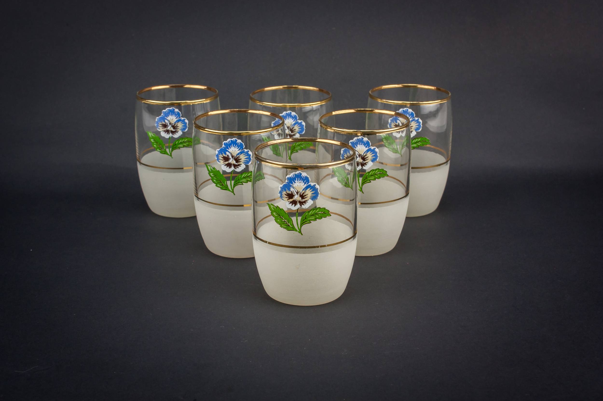 Mid-Century Modern Blown — 6 floral whisky glasses
