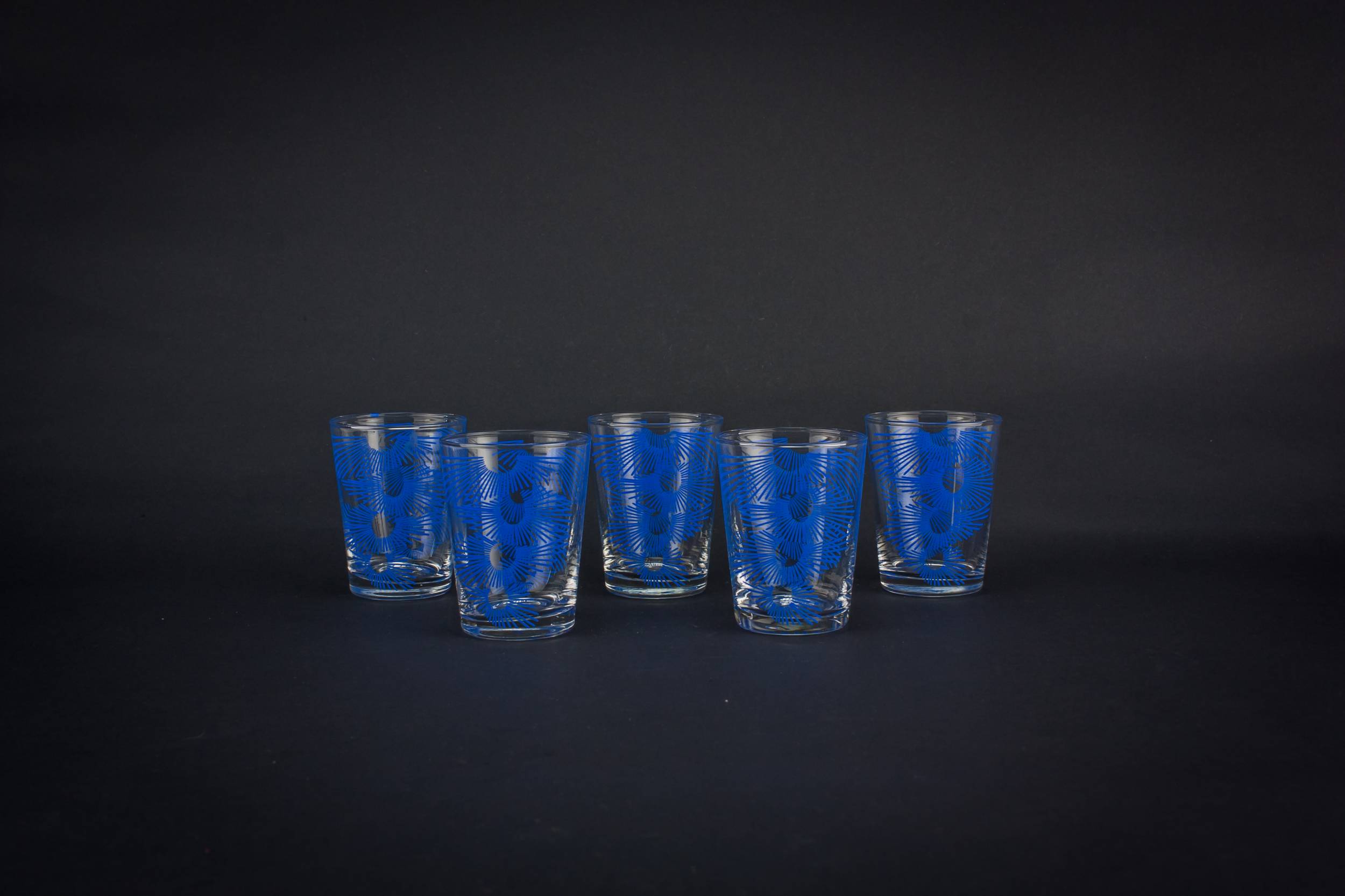 Blue Blown Abstract — 5 blue shot glasses