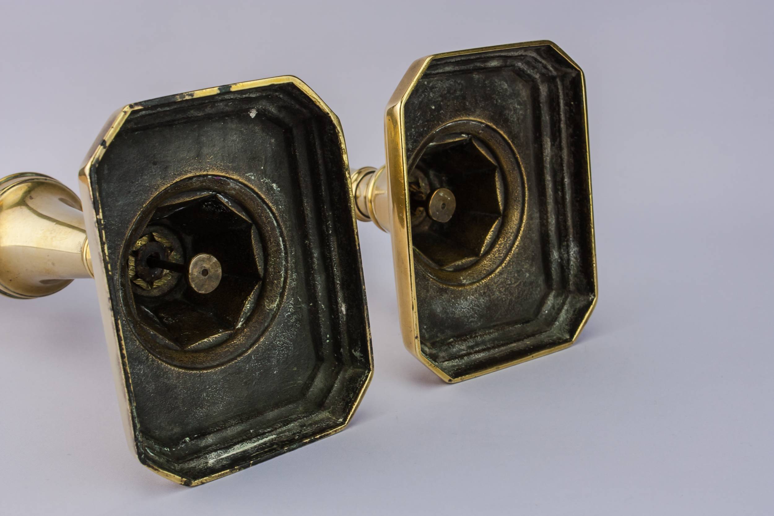 Imposing Brass Ribbed — Pair of tall candlesticks 3
