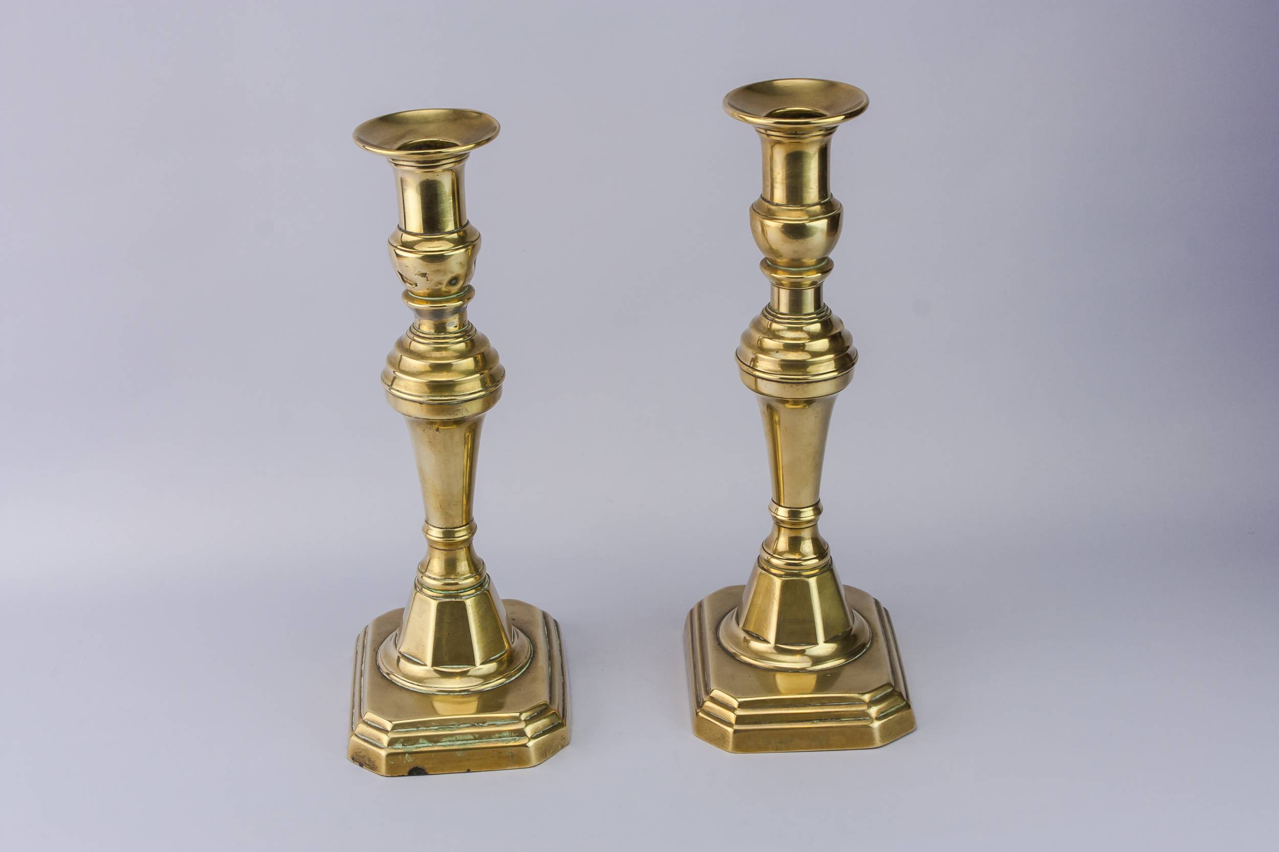 Imposing Brass Ribbed — Pair of tall candlesticks