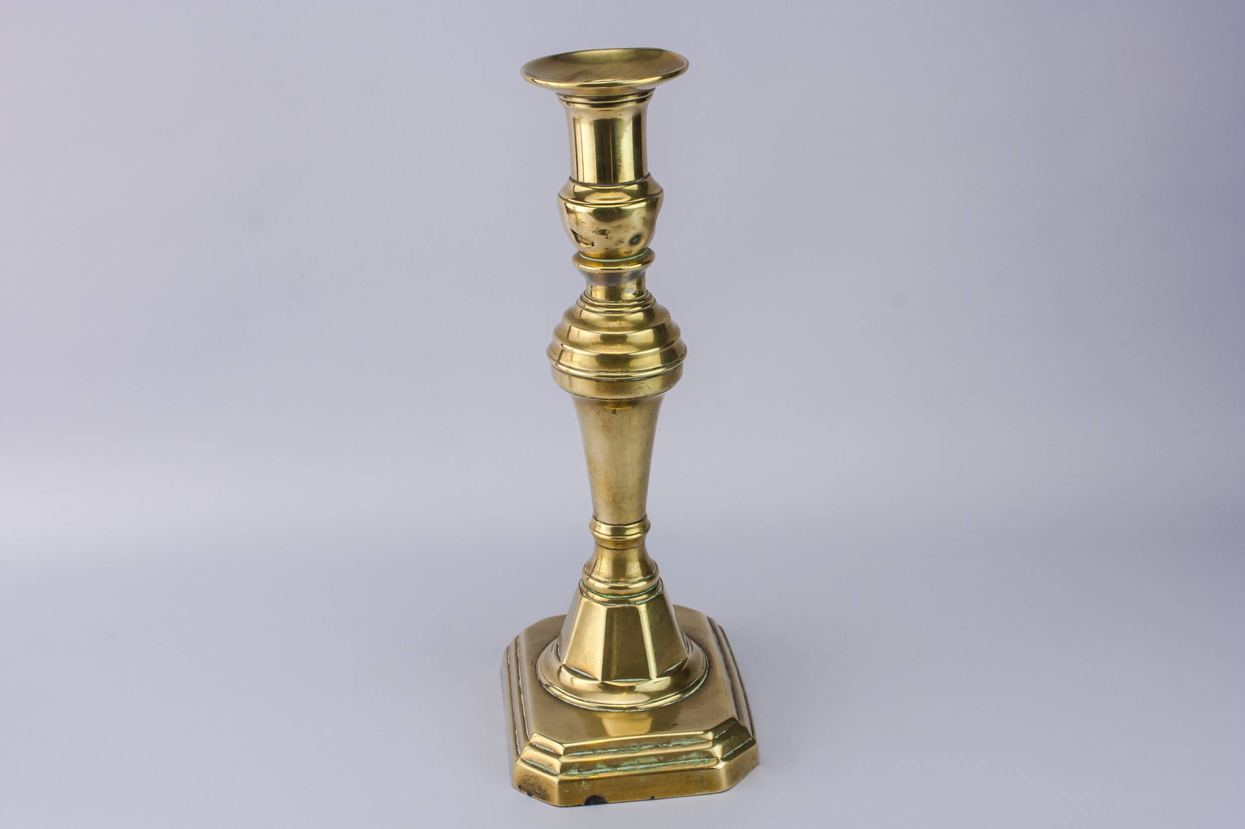 Imposing Brass Ribbed — Pair of tall candlesticks 1