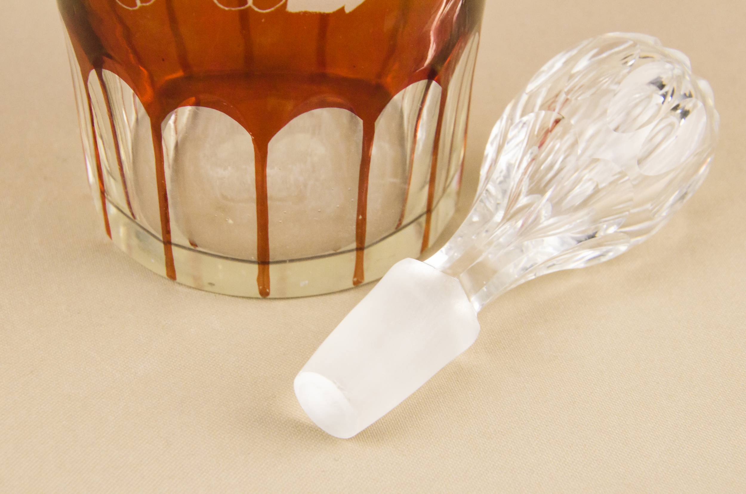 Cut Glass Crystal — Red glass bottle decanter 1