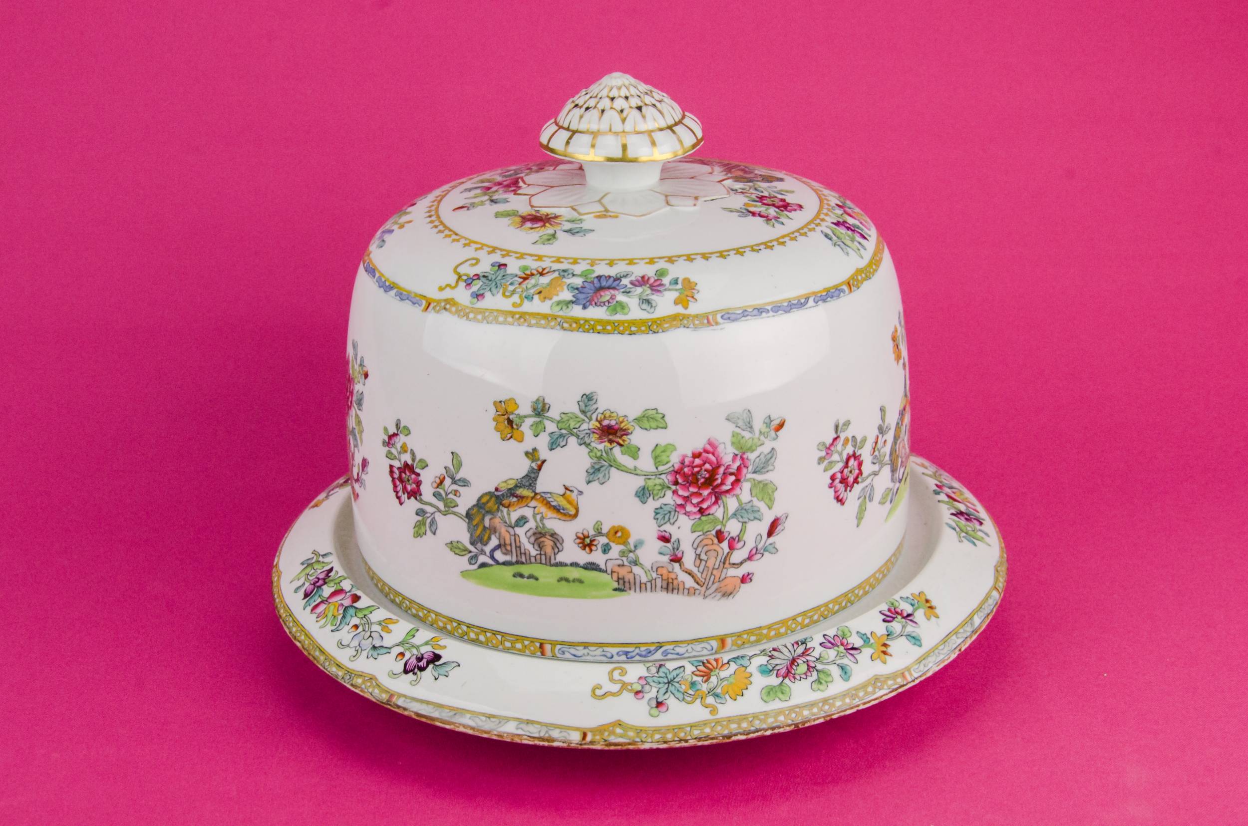 Antique Pottery Floral — Large cheese dish 1