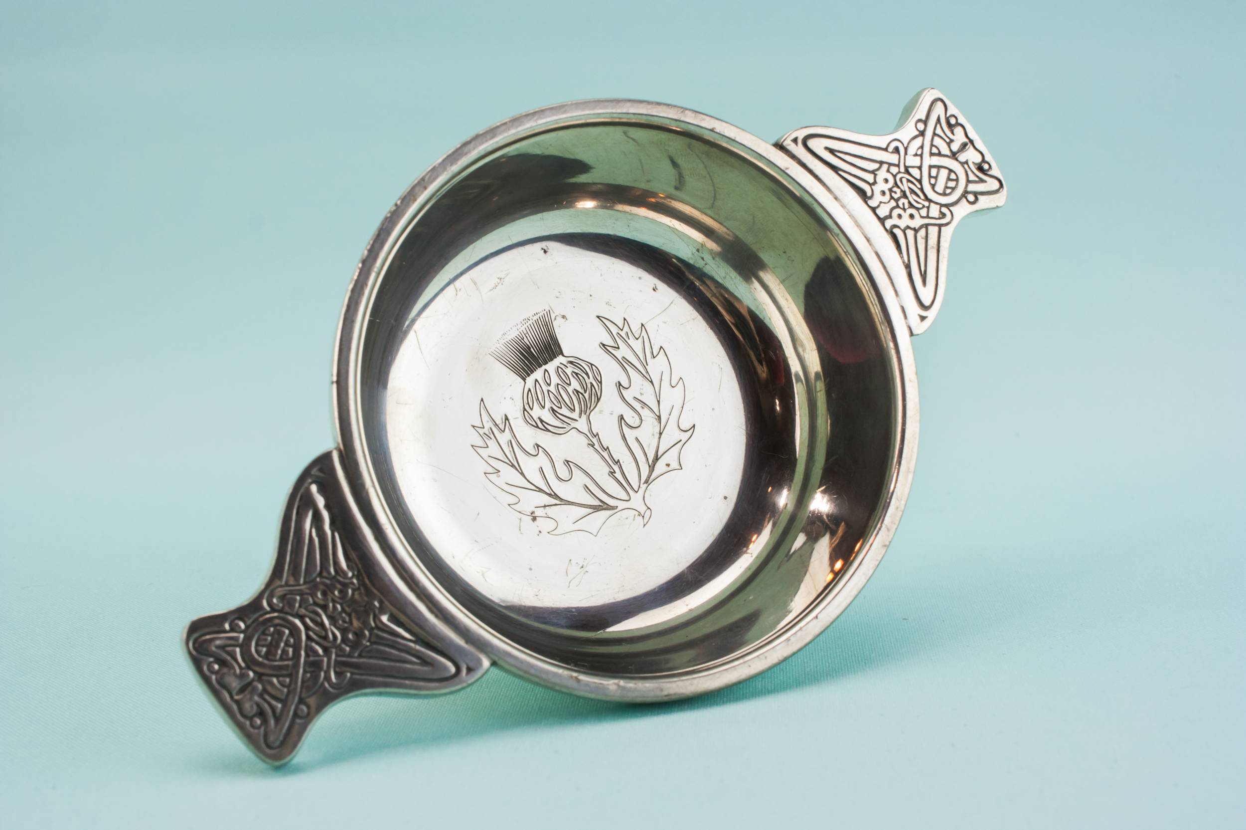 Scottish Traditional Metal — Engraved metal quaich 1