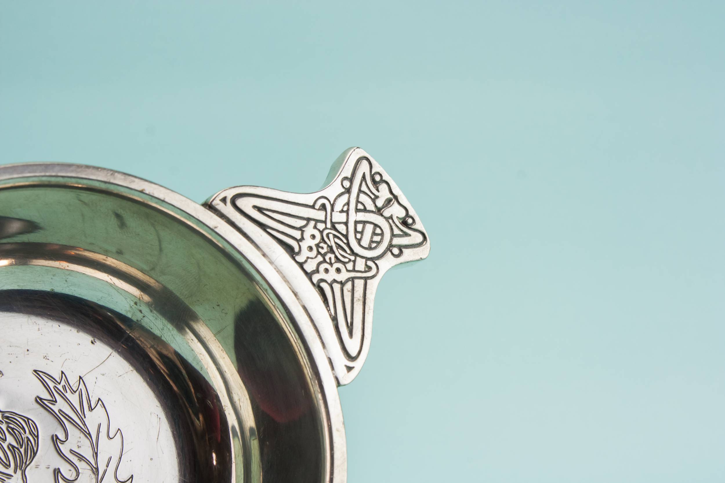 Scottish Traditional Metal — Engraved metal quaich 2