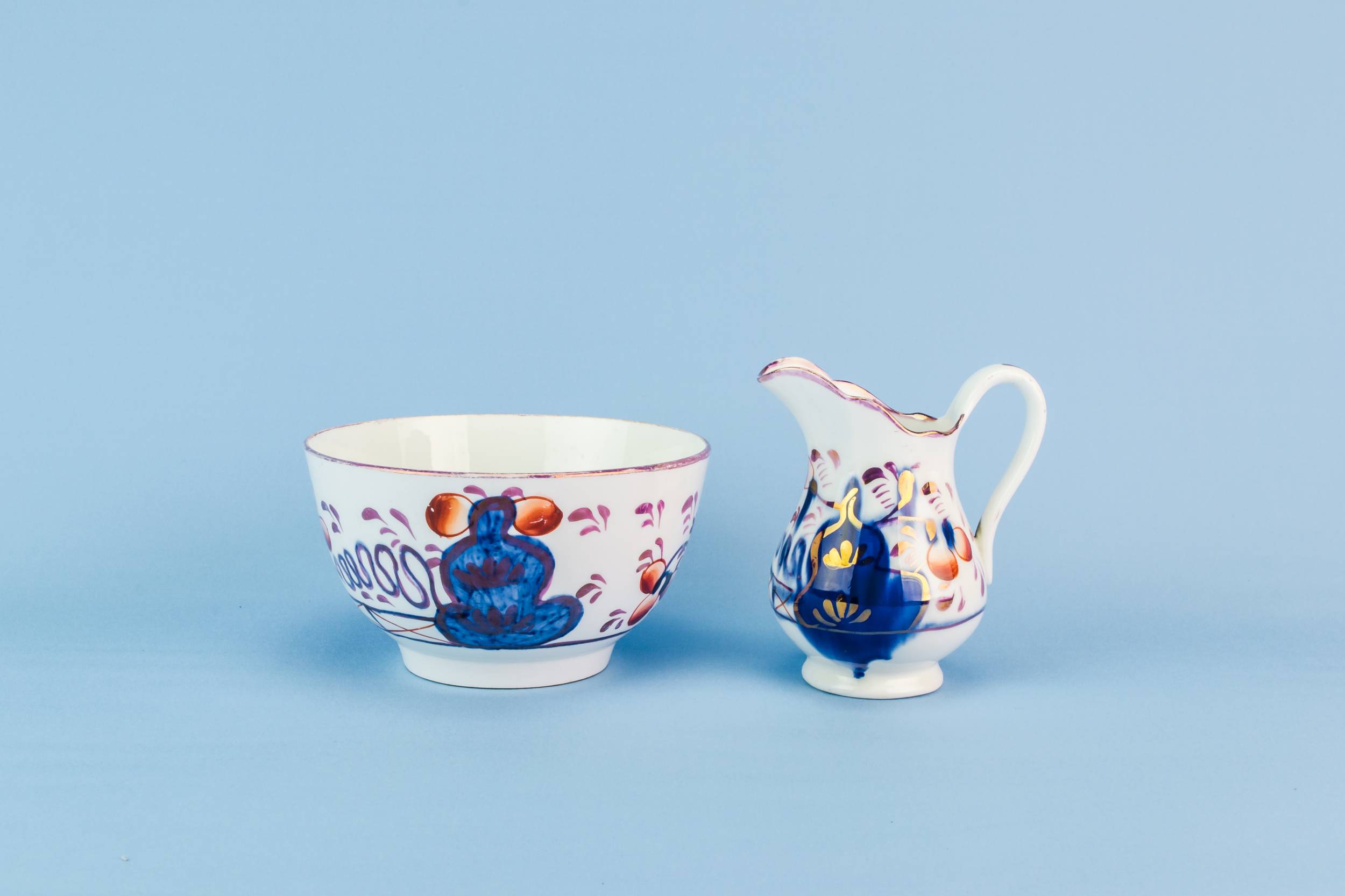 Antique Charming Milk — Gaudy Welsh creamer and bowl