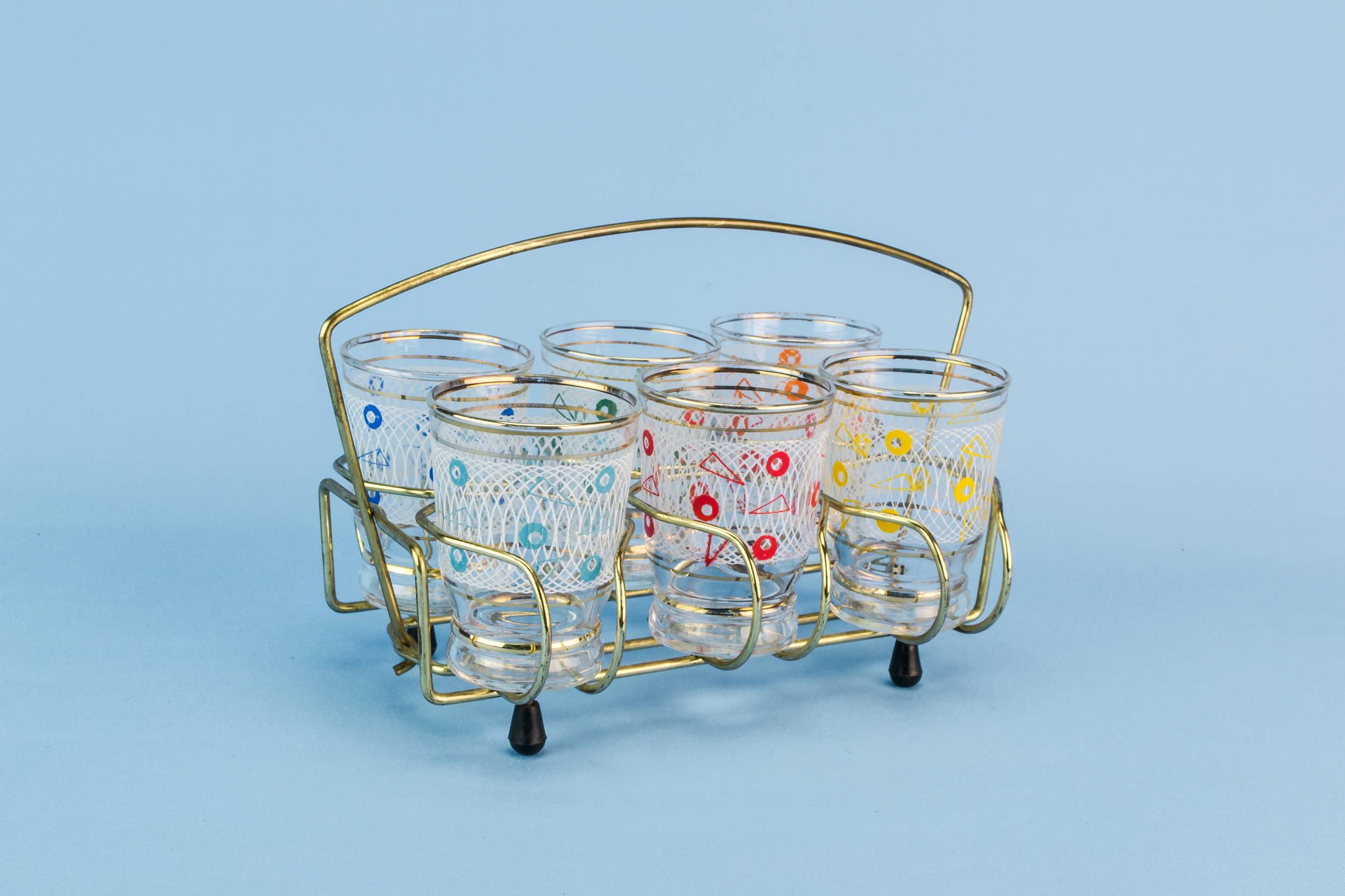 White Vintage Geometric — 6 tumbler shot glasses