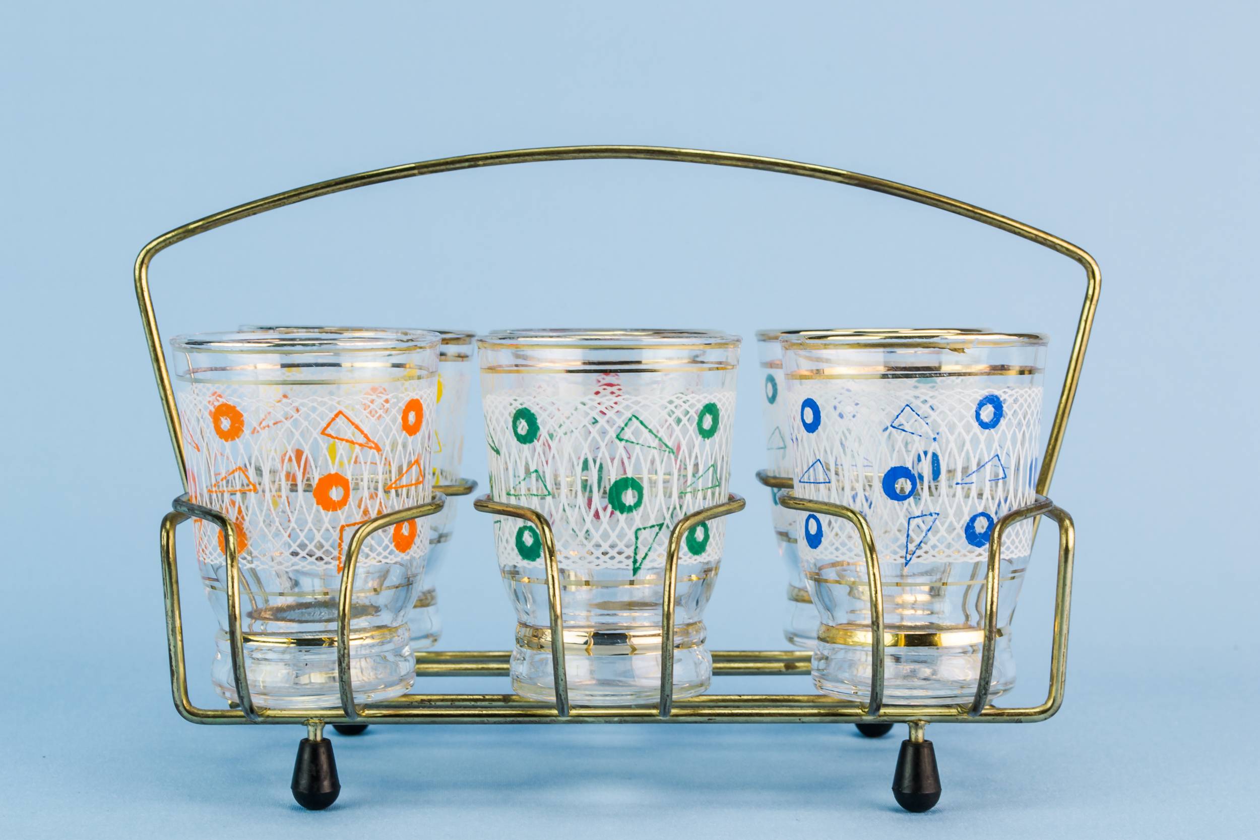 White Vintage Geometric — 6 tumbler shot glasses 3