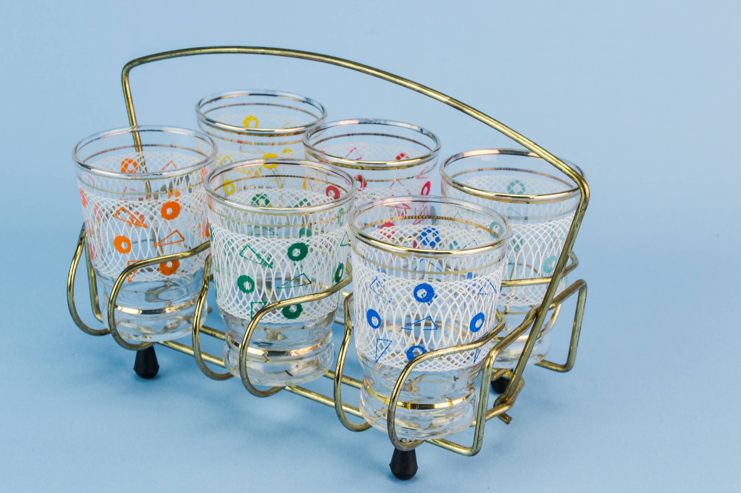 White Vintage Geometric — 6 tumbler shot glasses 4
