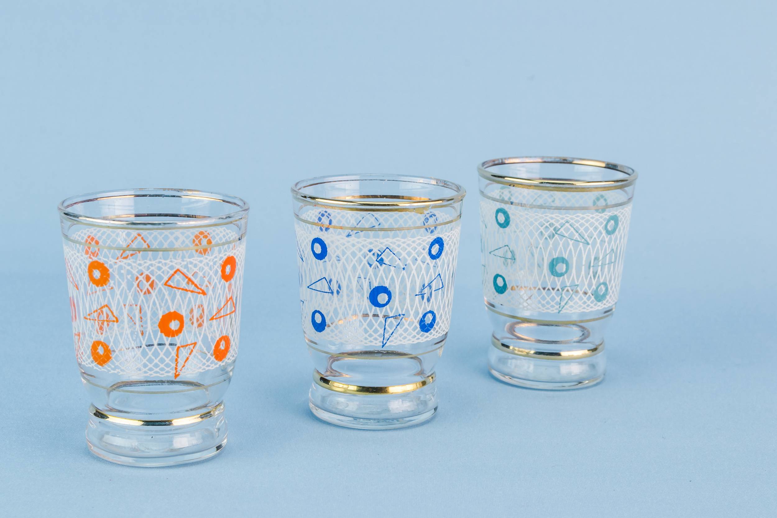 White Vintage Geometric — 6 tumbler shot glasses 2