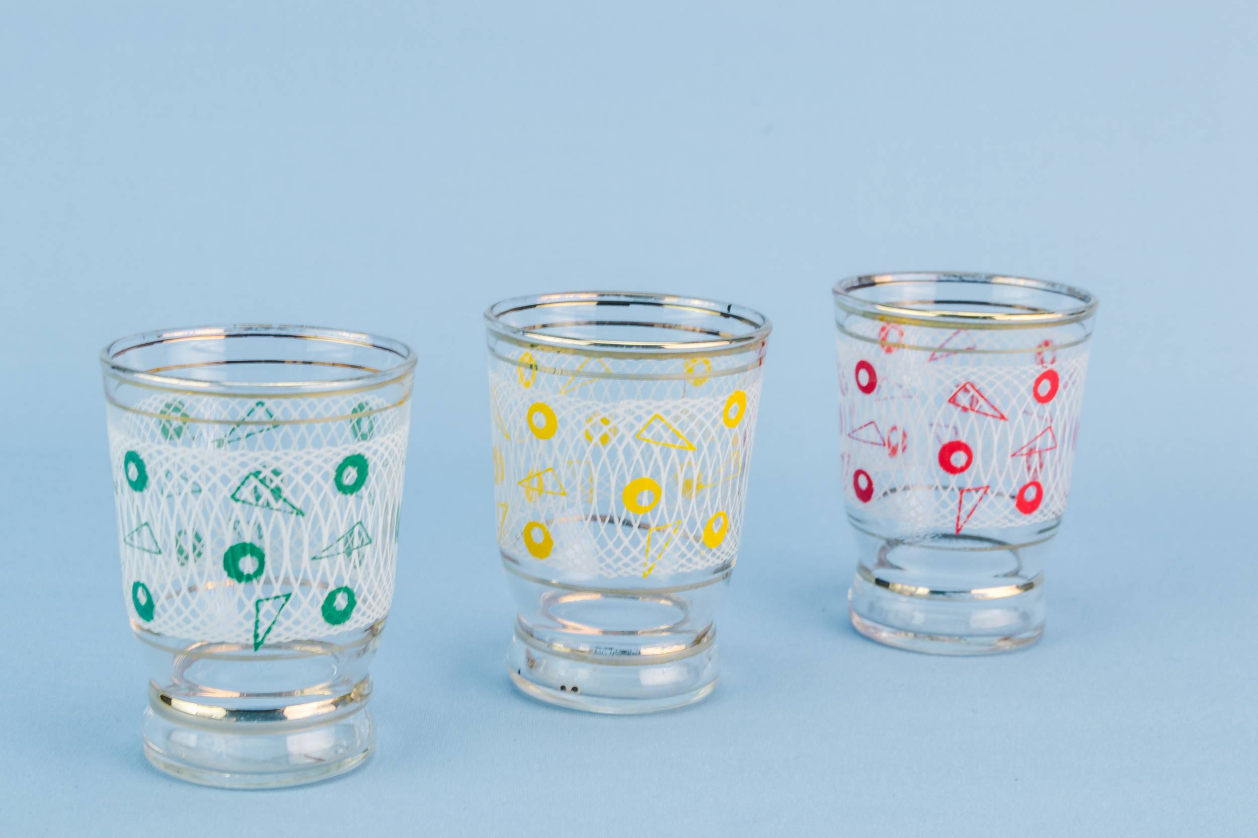 White Vintage Geometric — 6 tumbler shot glasses 1