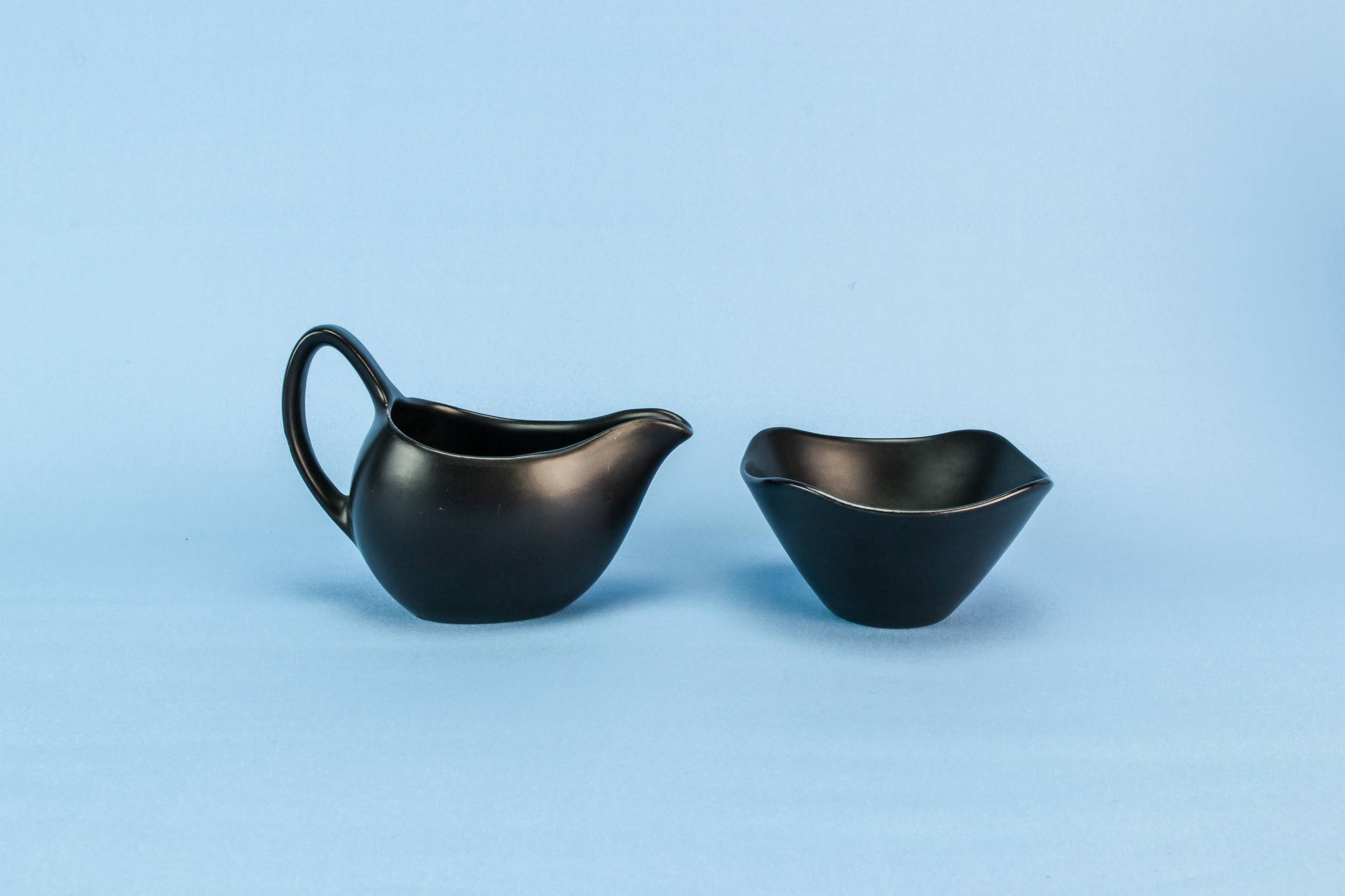 Vintage Charming Pottery — Black creamer and sugar bowl