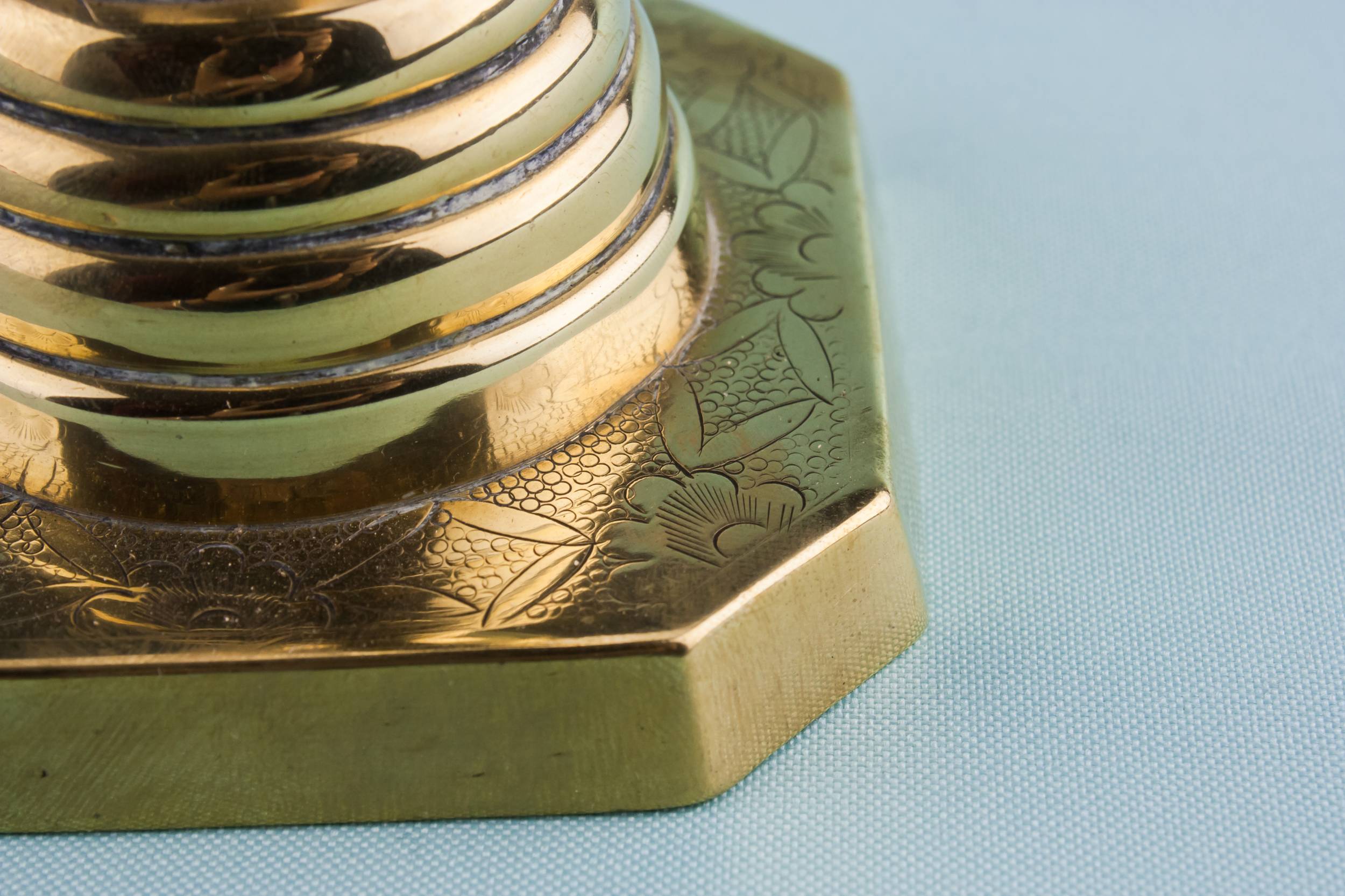 Brass Elegant Bobbin — 2 medium candlesticks 1