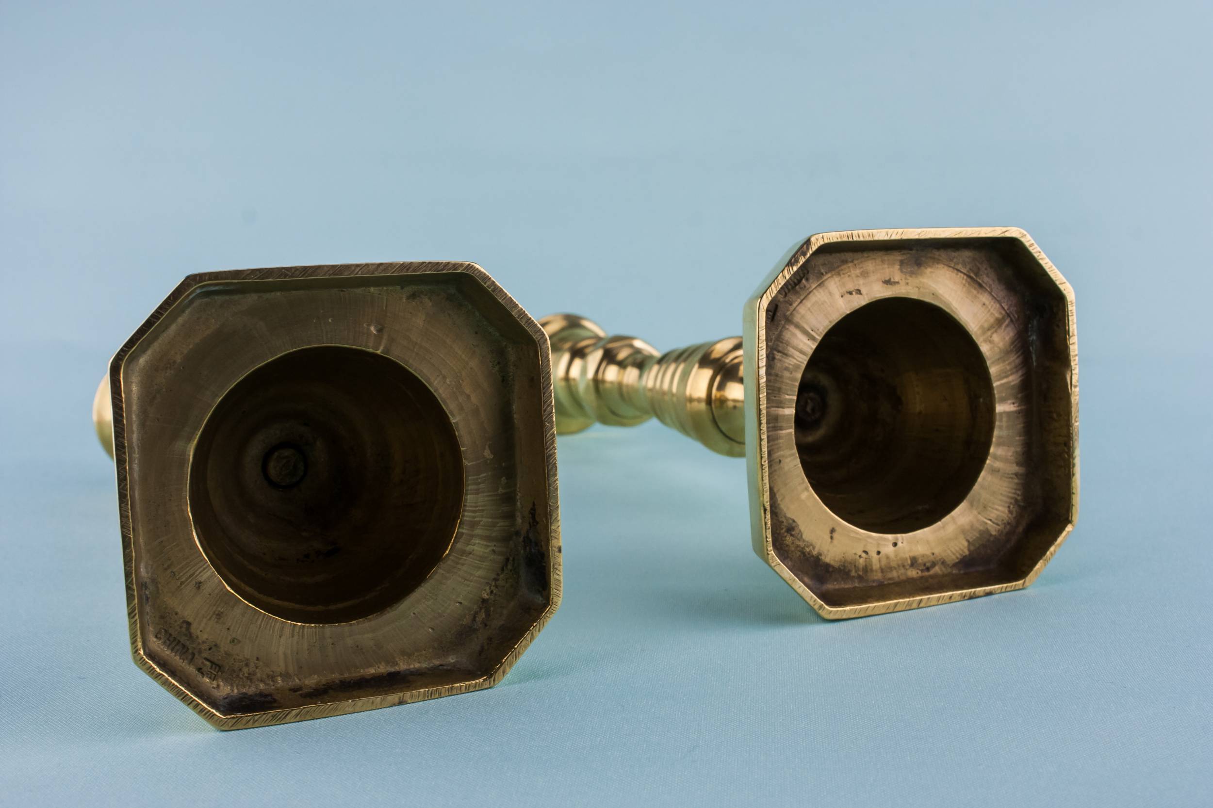 Brass Elegant Bobbin — 2 medium candlesticks 2