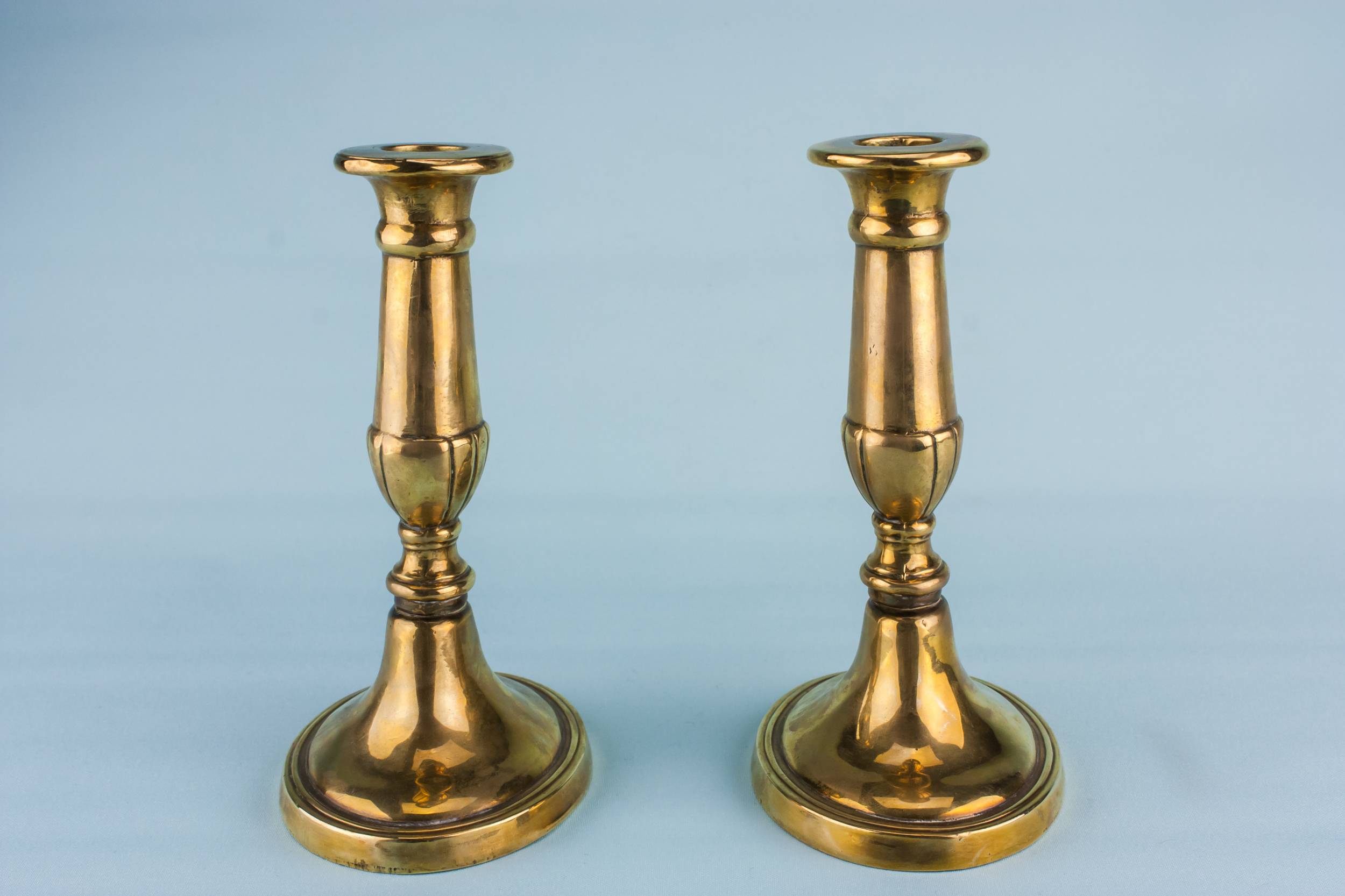 Brass Antique Panelled — 2 brass medium candlesticks