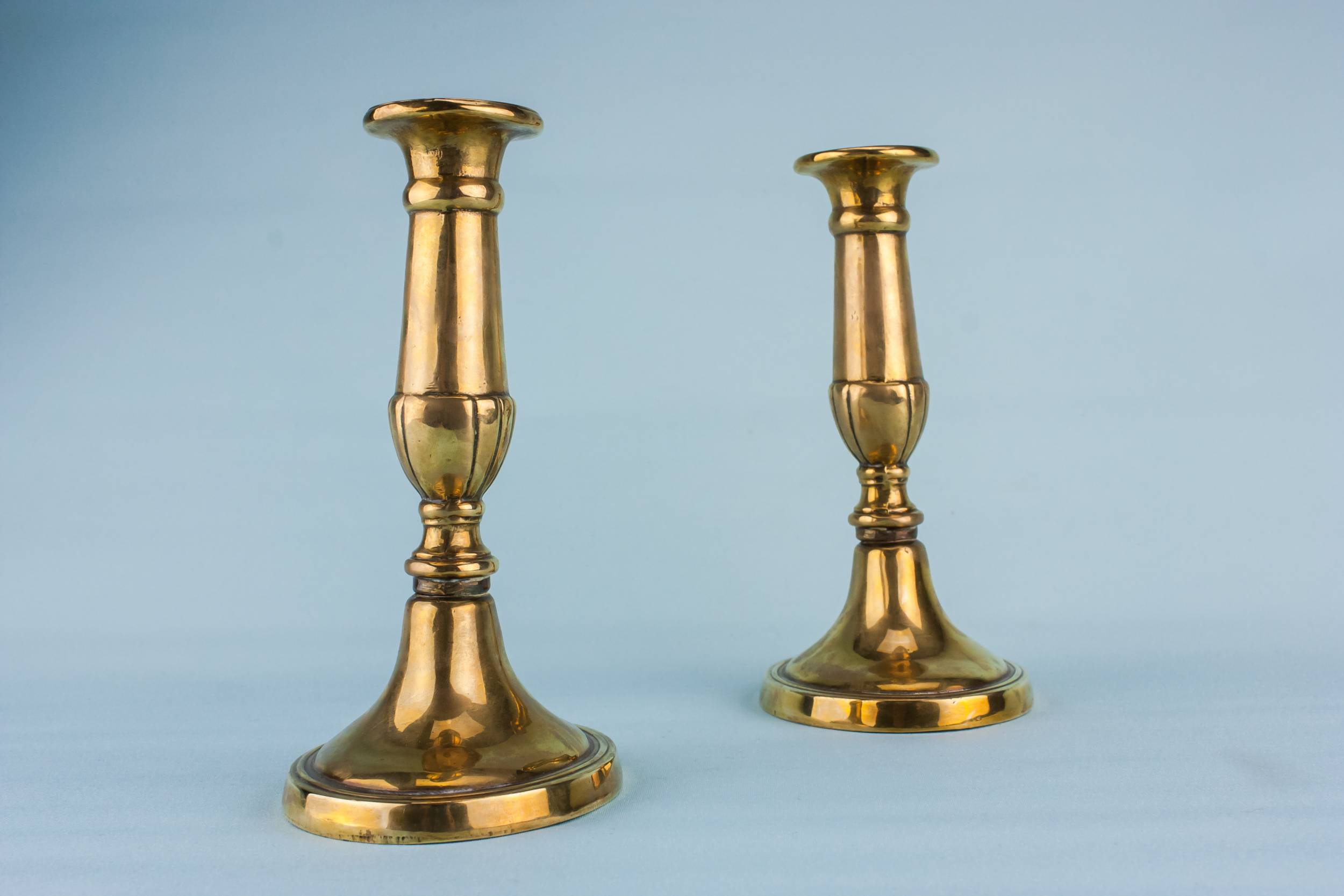 Brass Antique Panelled — 2 brass medium candlesticks 1