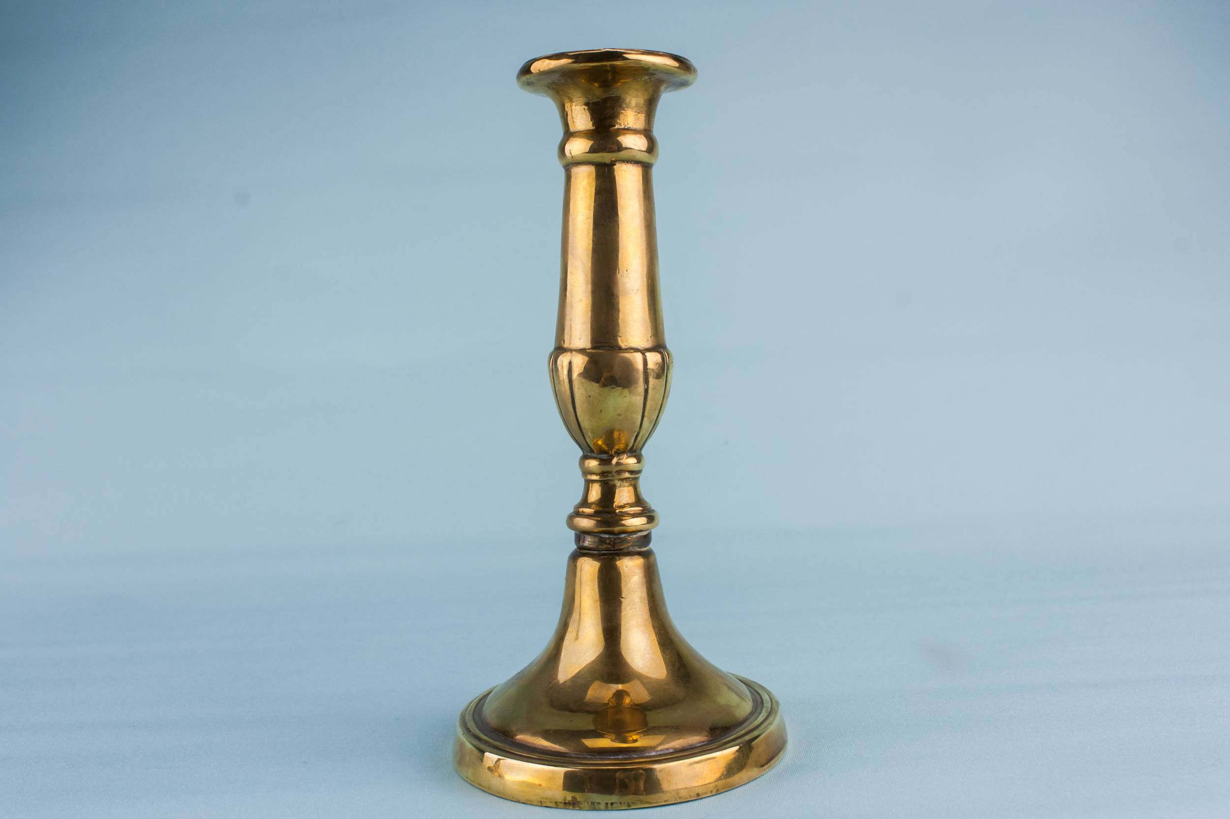 Brass Antique Panelled — 2 brass medium candlesticks 2