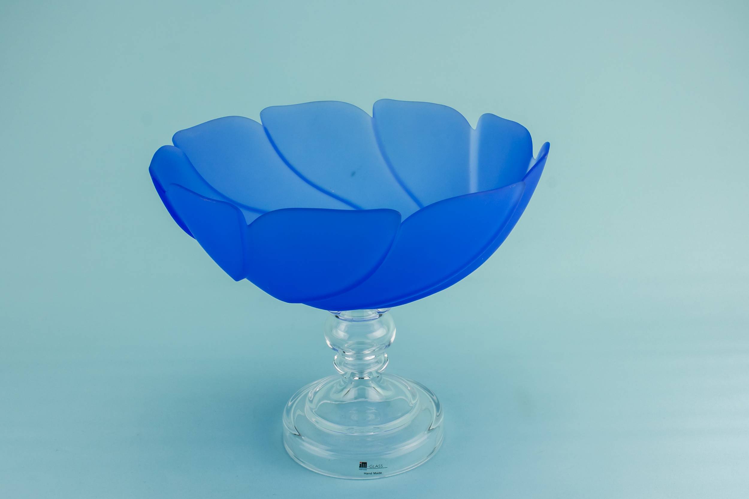 Elegant Modernist Glass — Blue glass stem bowl