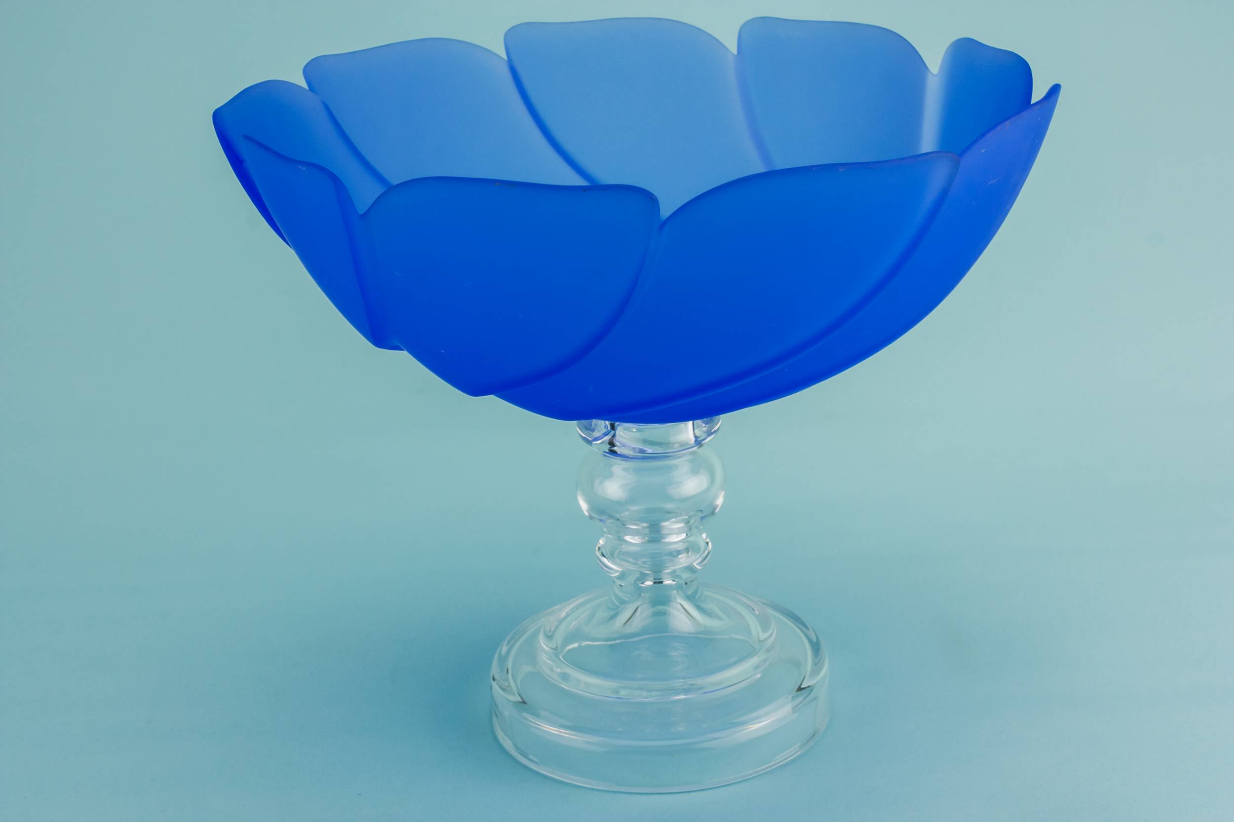 Elegant Modernist Glass — Blue glass stem bowl 1