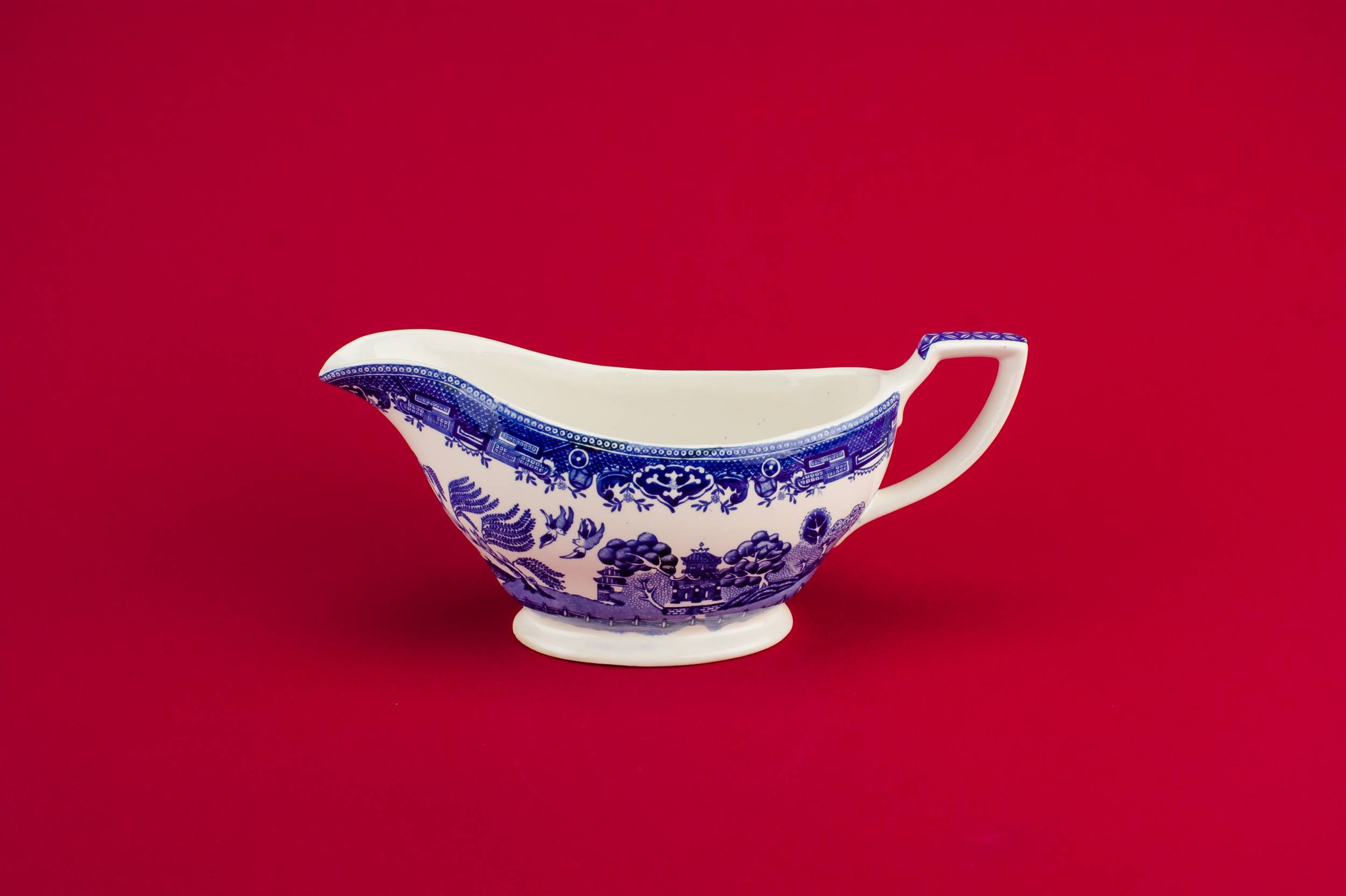 Pottery Blue And — Blue and white gravy boat