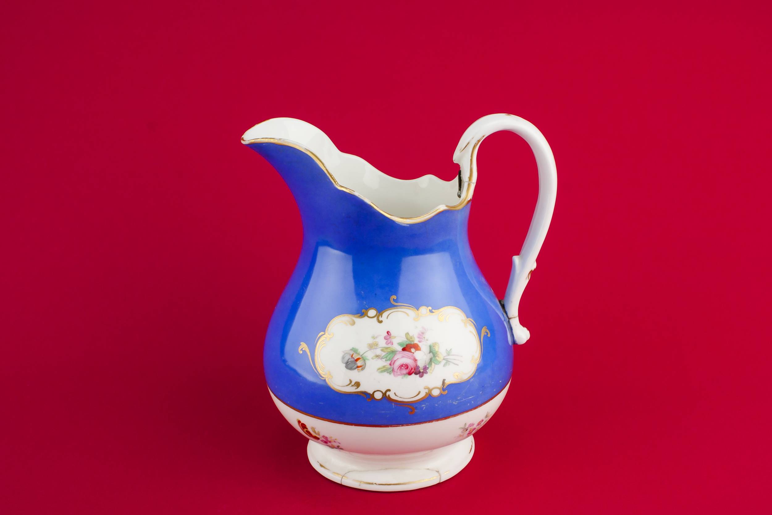 Antique Rustic JUG — Blue bone china jug