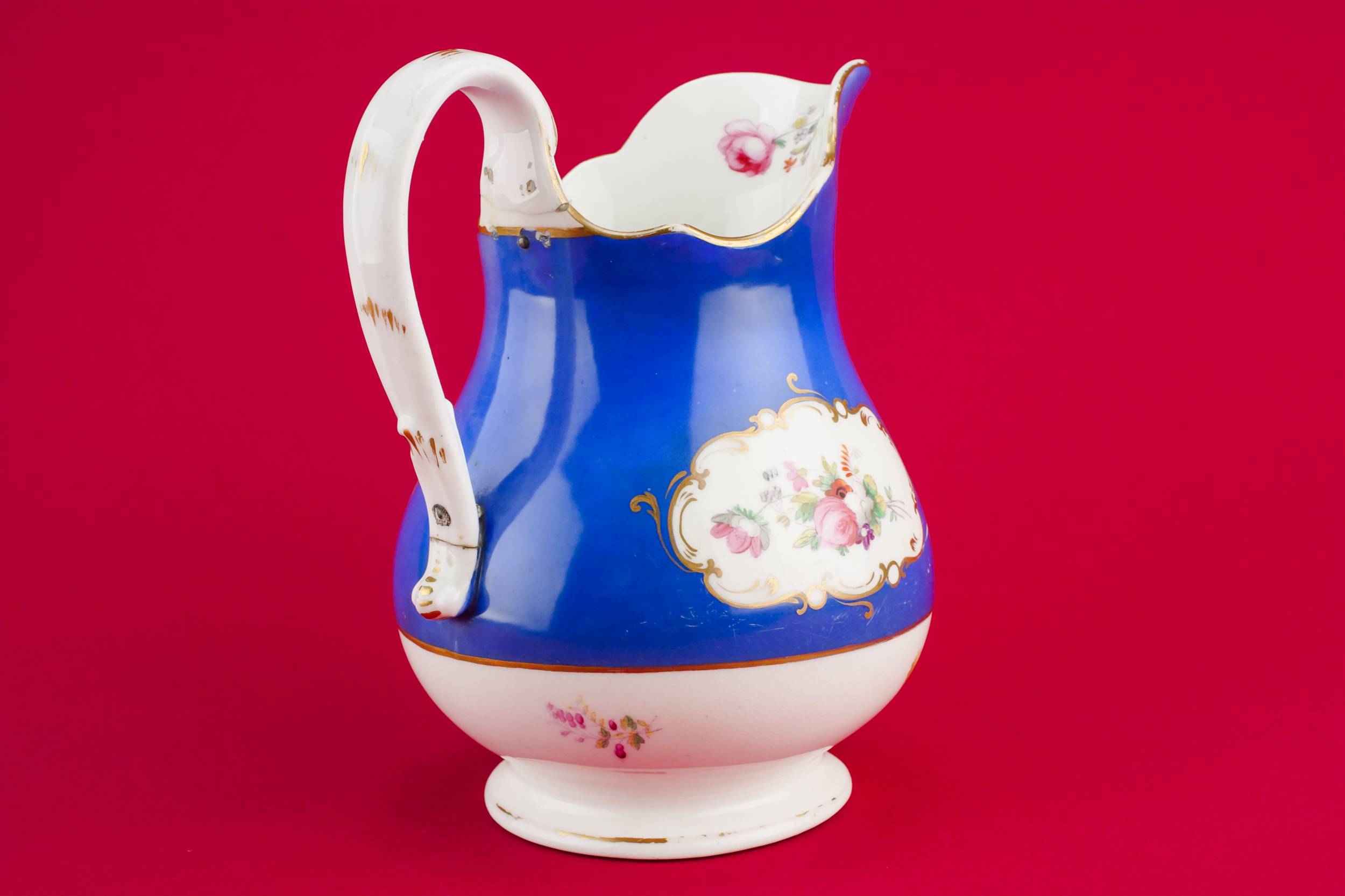 Antique Rustic JUG — Blue bone china jug 1