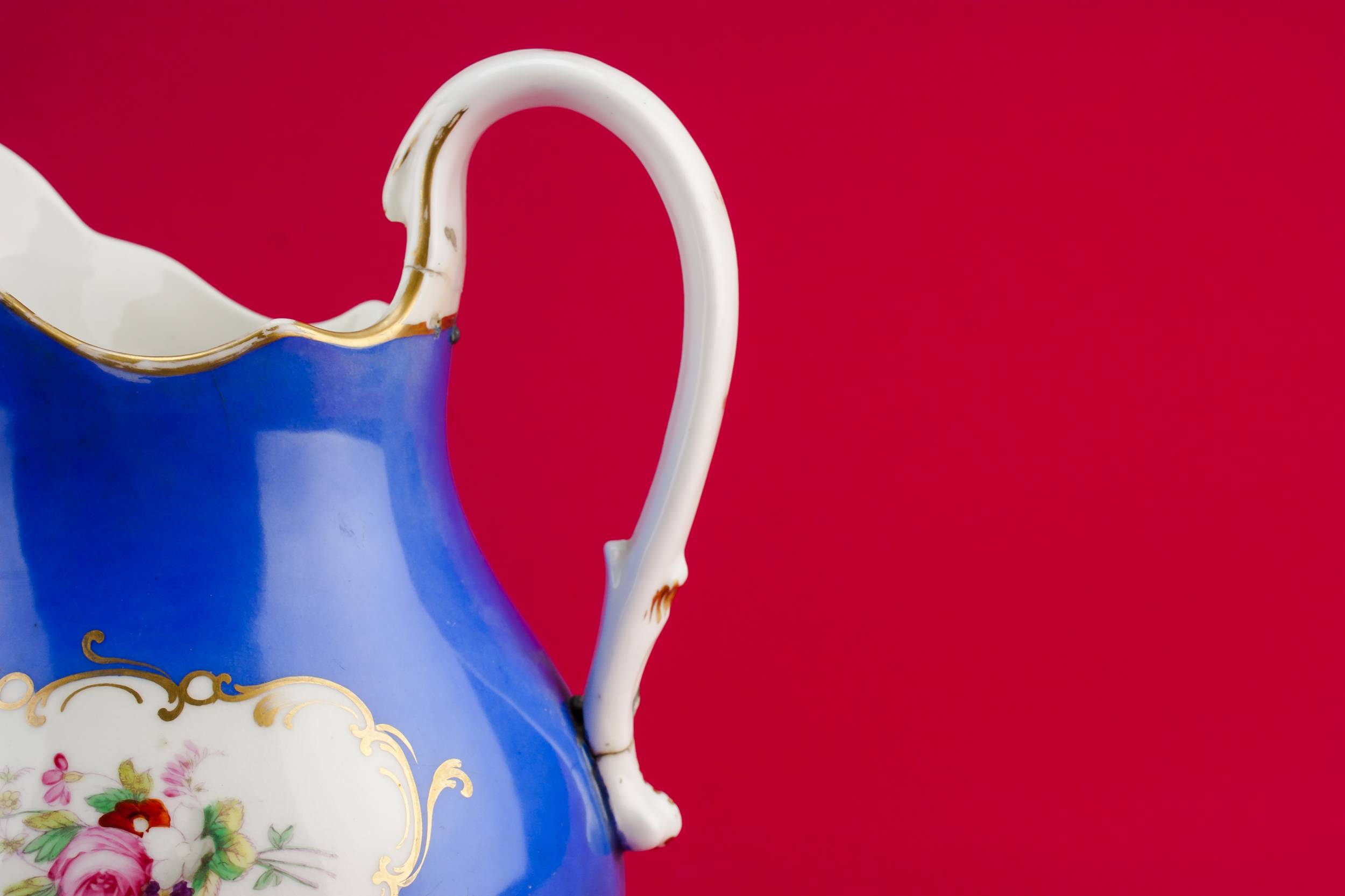 Antique Rustic JUG — Blue bone china jug 3