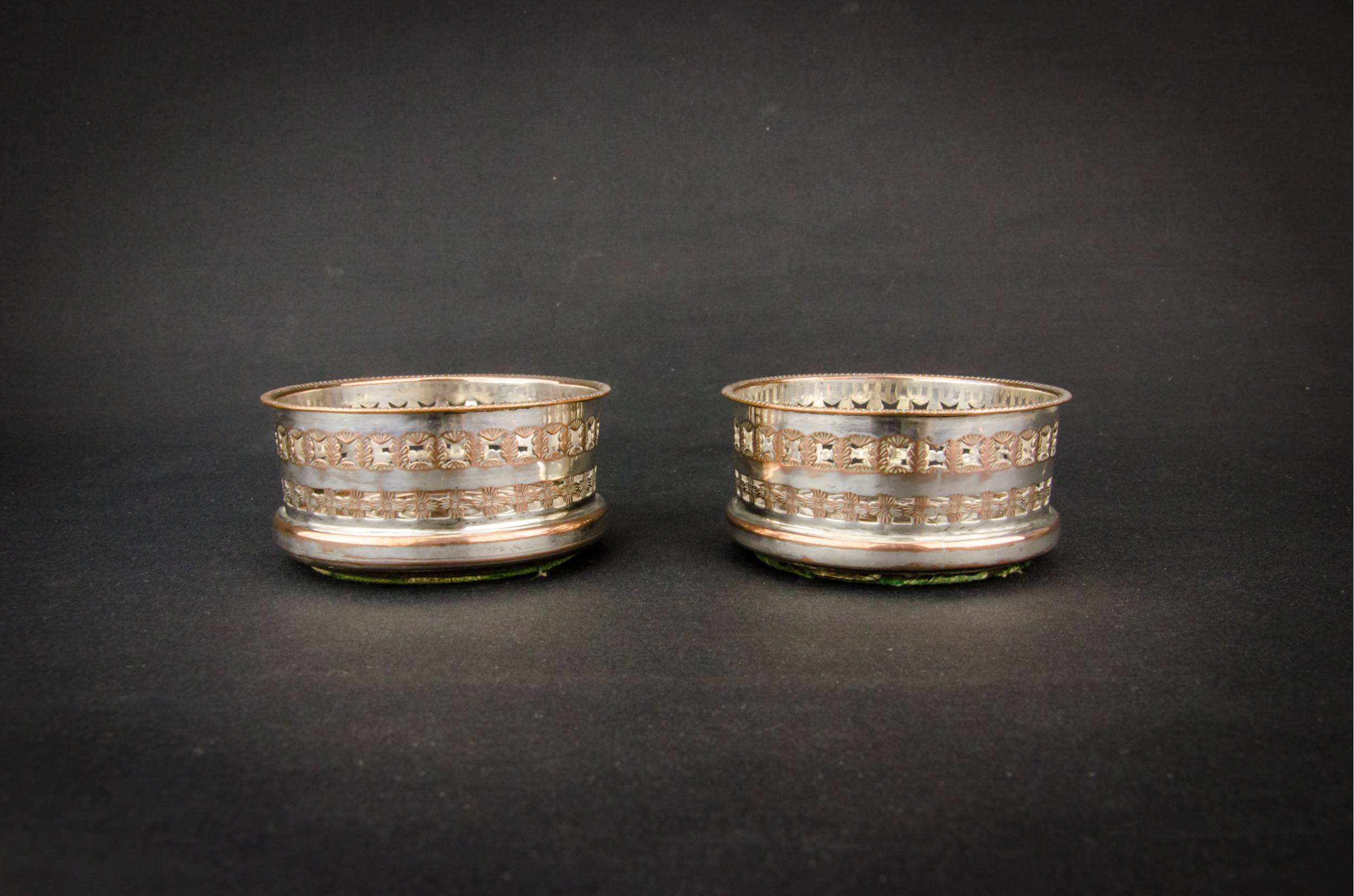 Elegant Antique COASTERS — 2 small bottle coasters