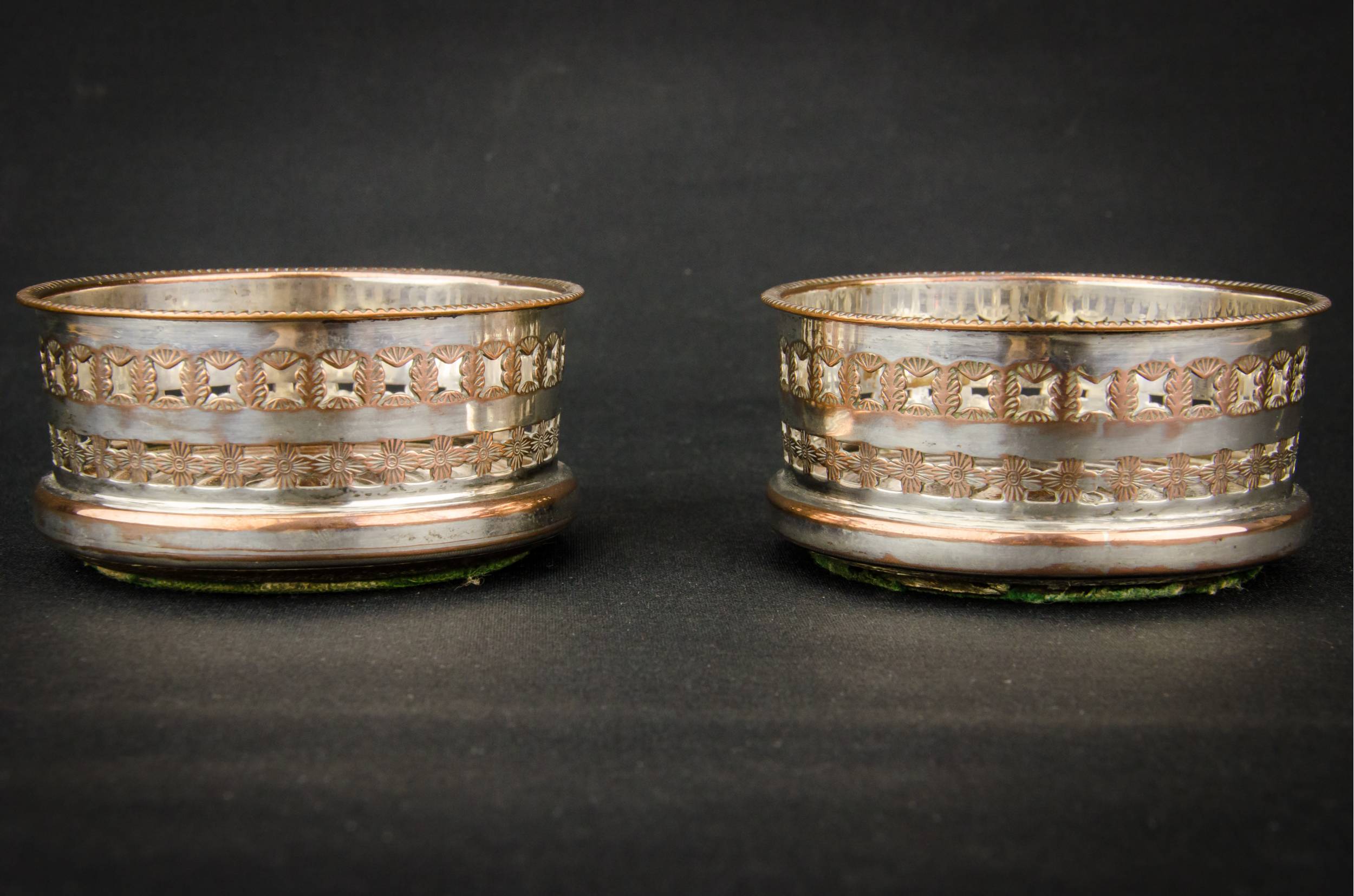 Elegant Antique COASTERS — 2 small bottle coasters 2