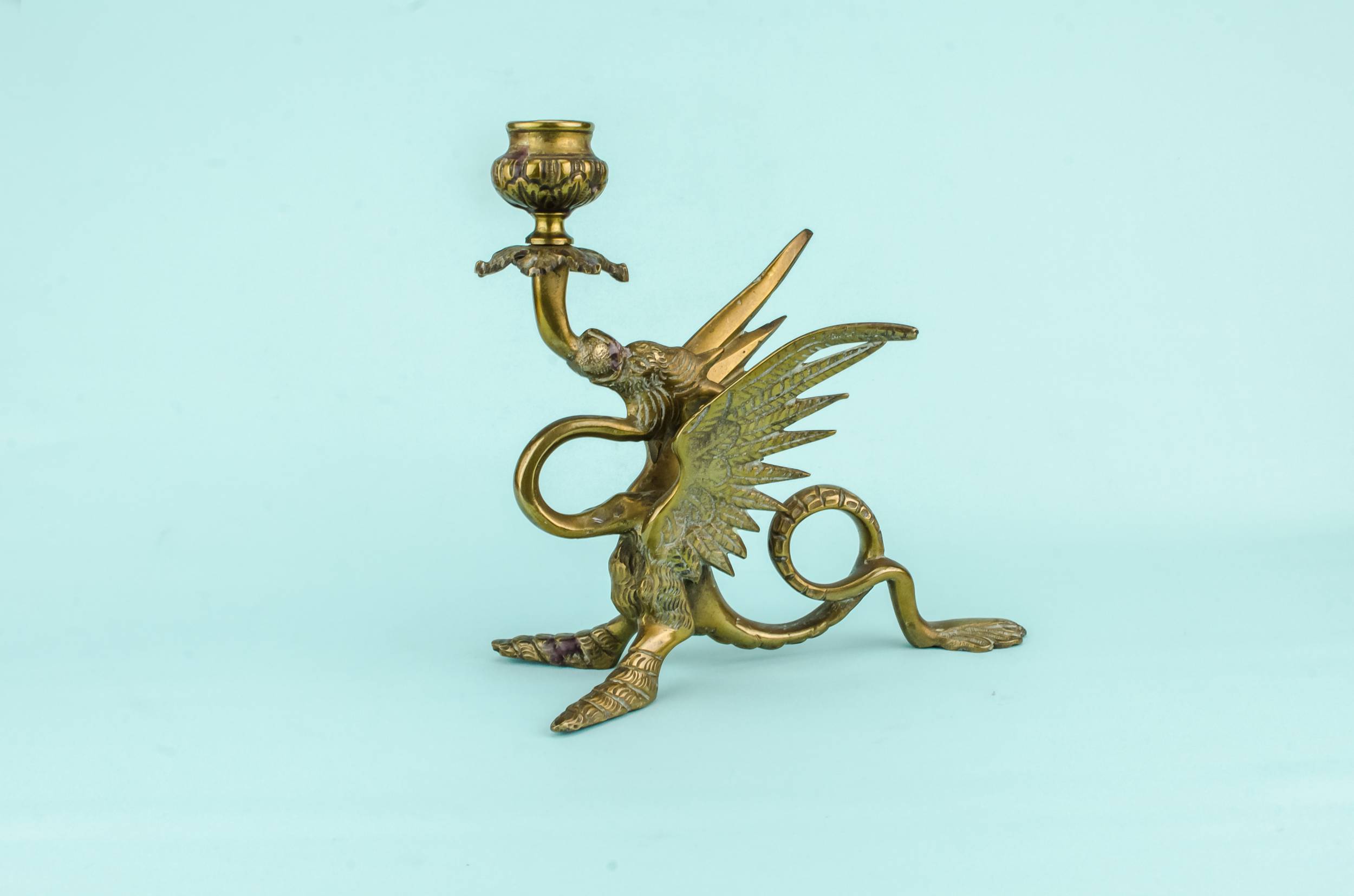 Antique Rustic CANDLESTICK — Dragon candlestick