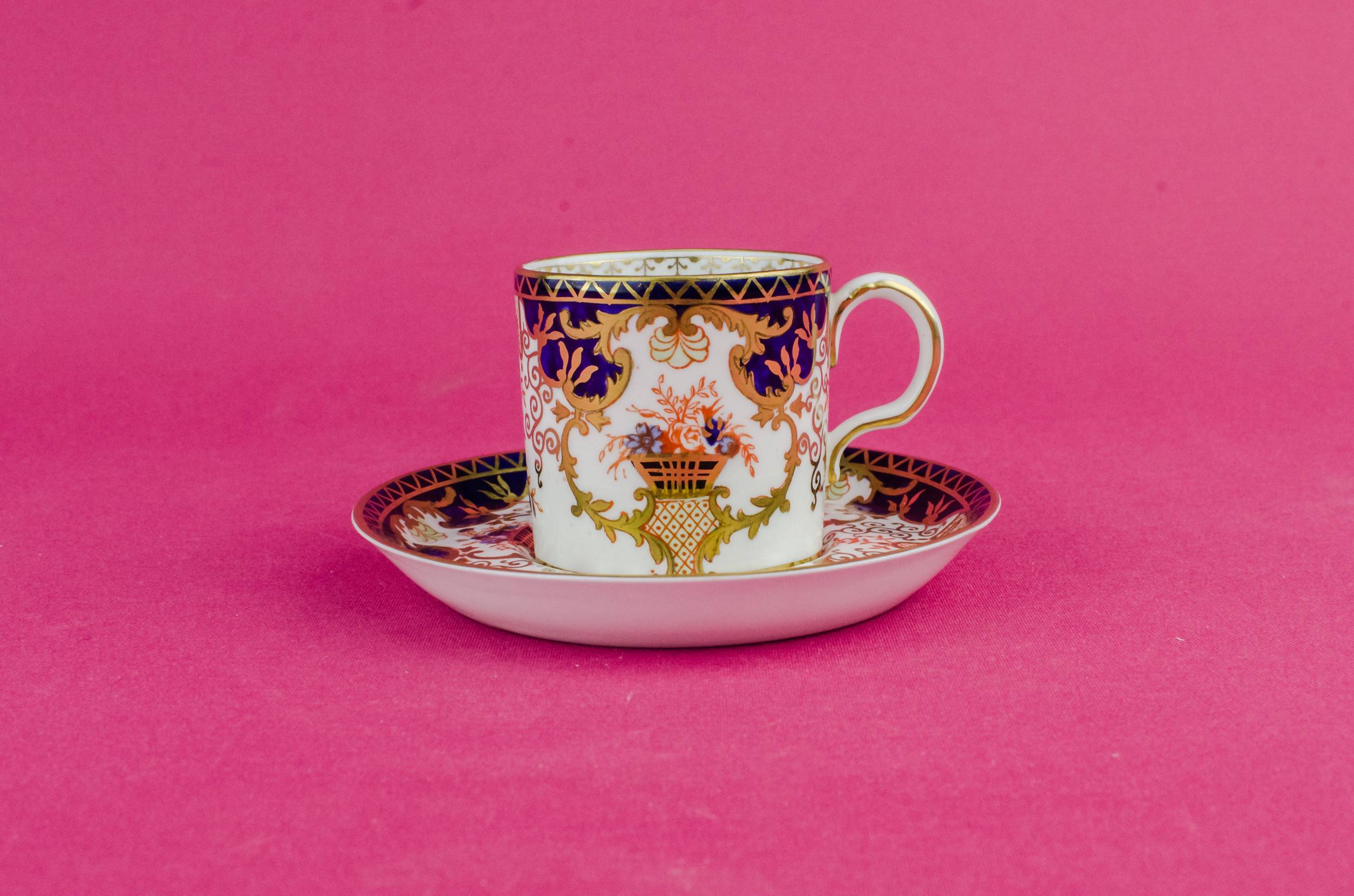 Antique Spectacular Saucer — Blue bone china coffee cup