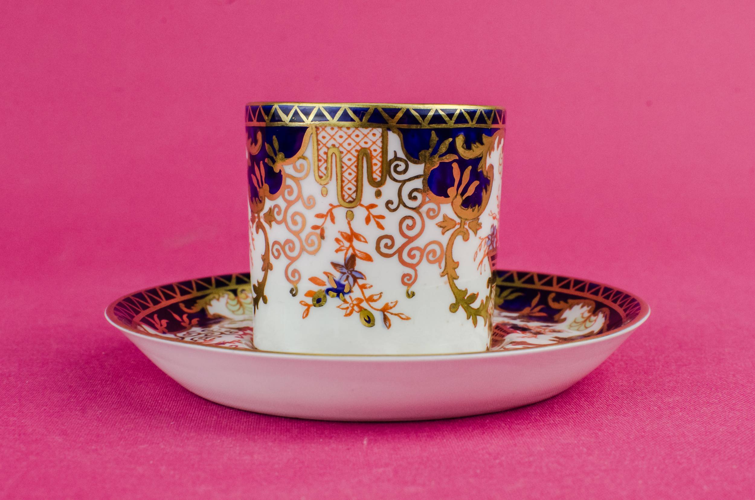 Antique Spectacular Saucer — Blue bone china coffee cup 3