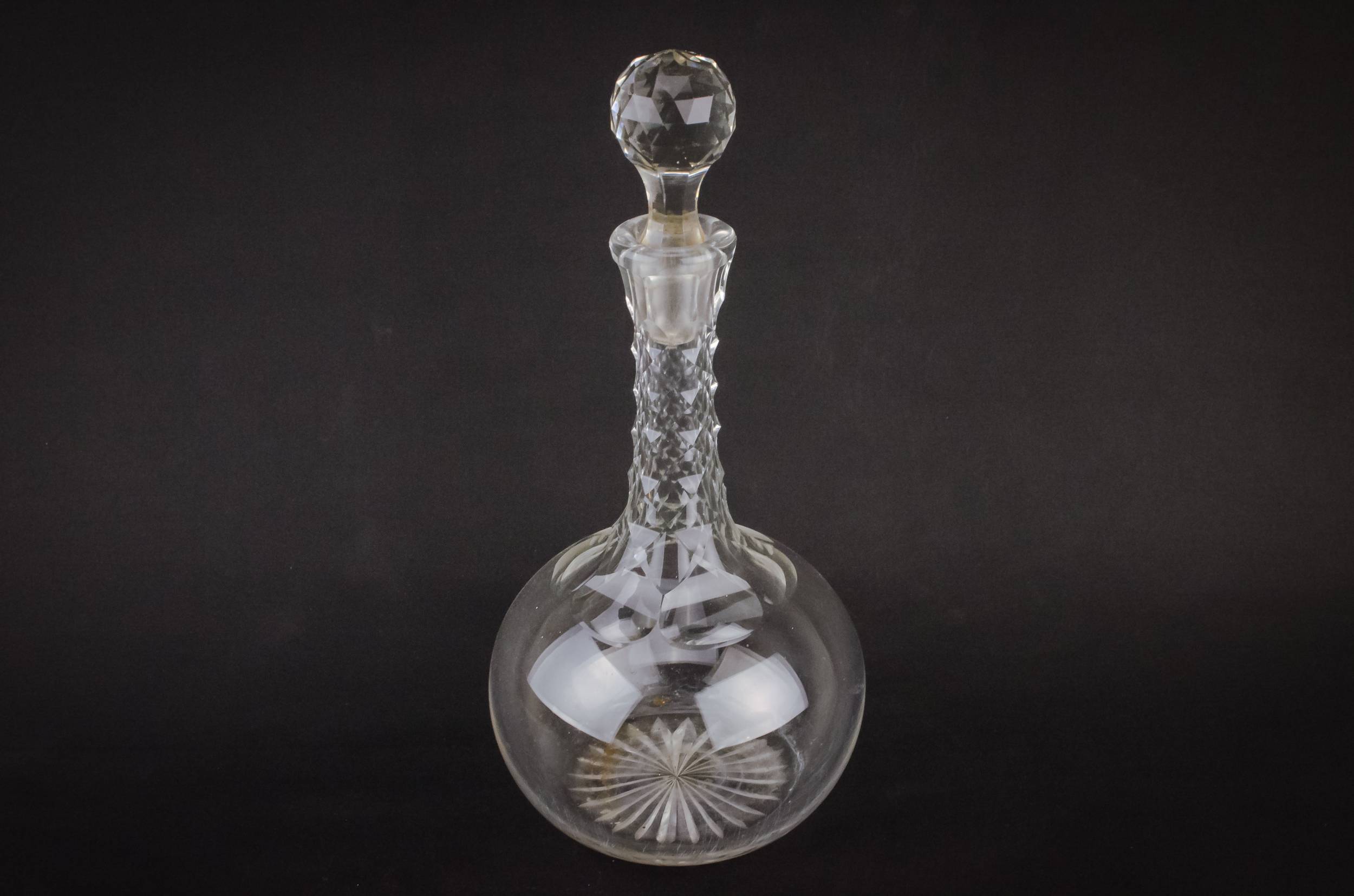 Victorian Cut Glass — Cut glass globular decanter