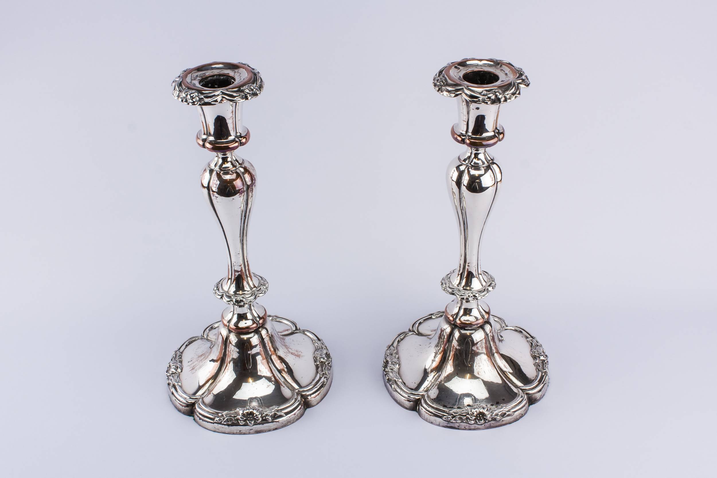 Charming Antique Floral — Pair of tall candlesticks