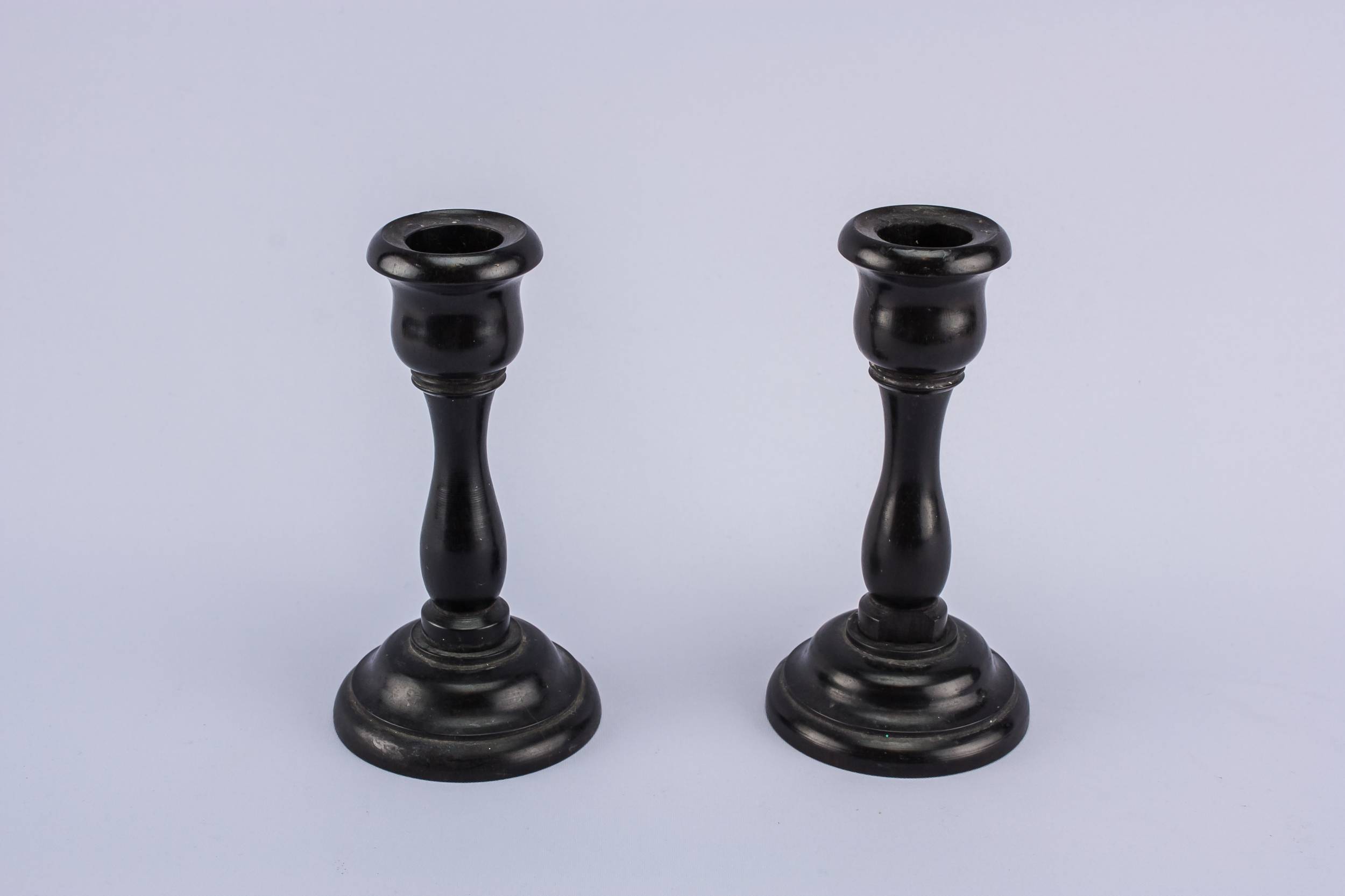 Charming Small Holder — 2 Art Deco ebony candlesticks