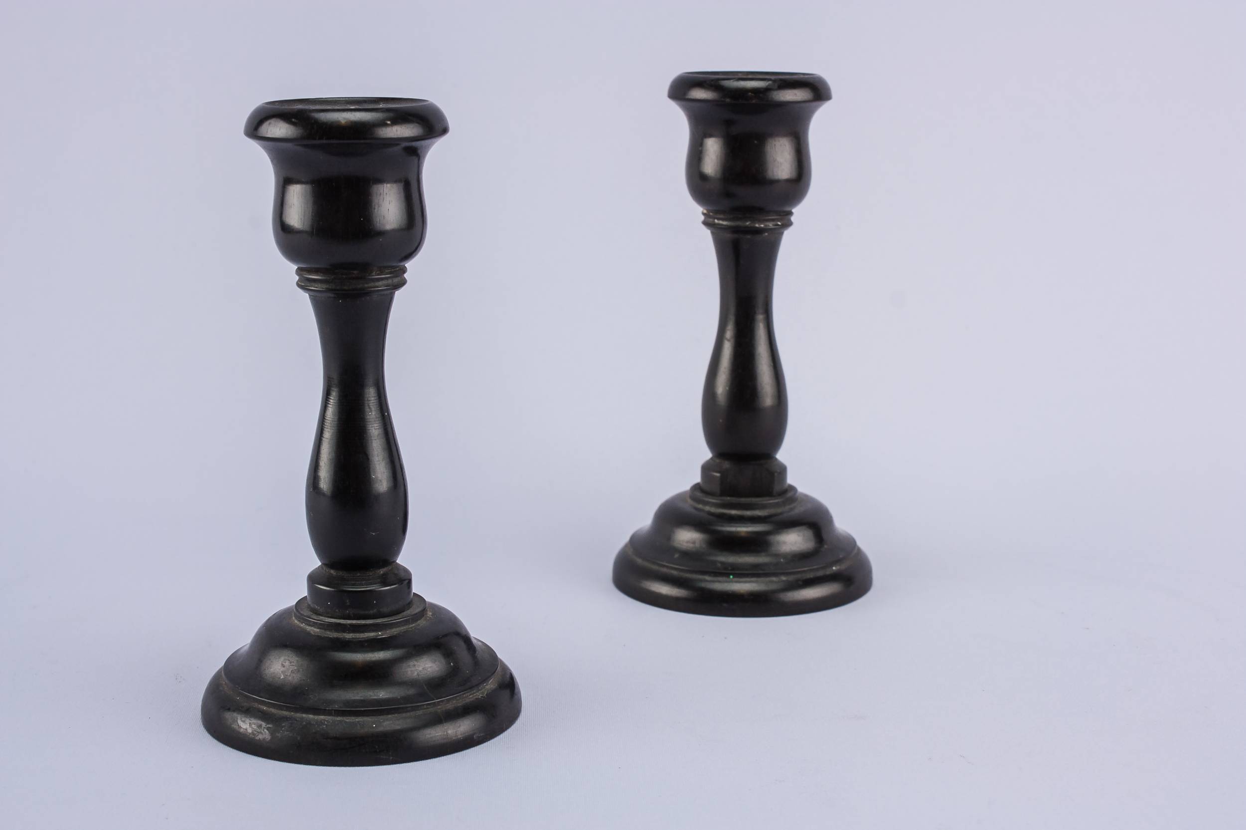 Charming Small Holder — 2 Art Deco ebony candlesticks 1