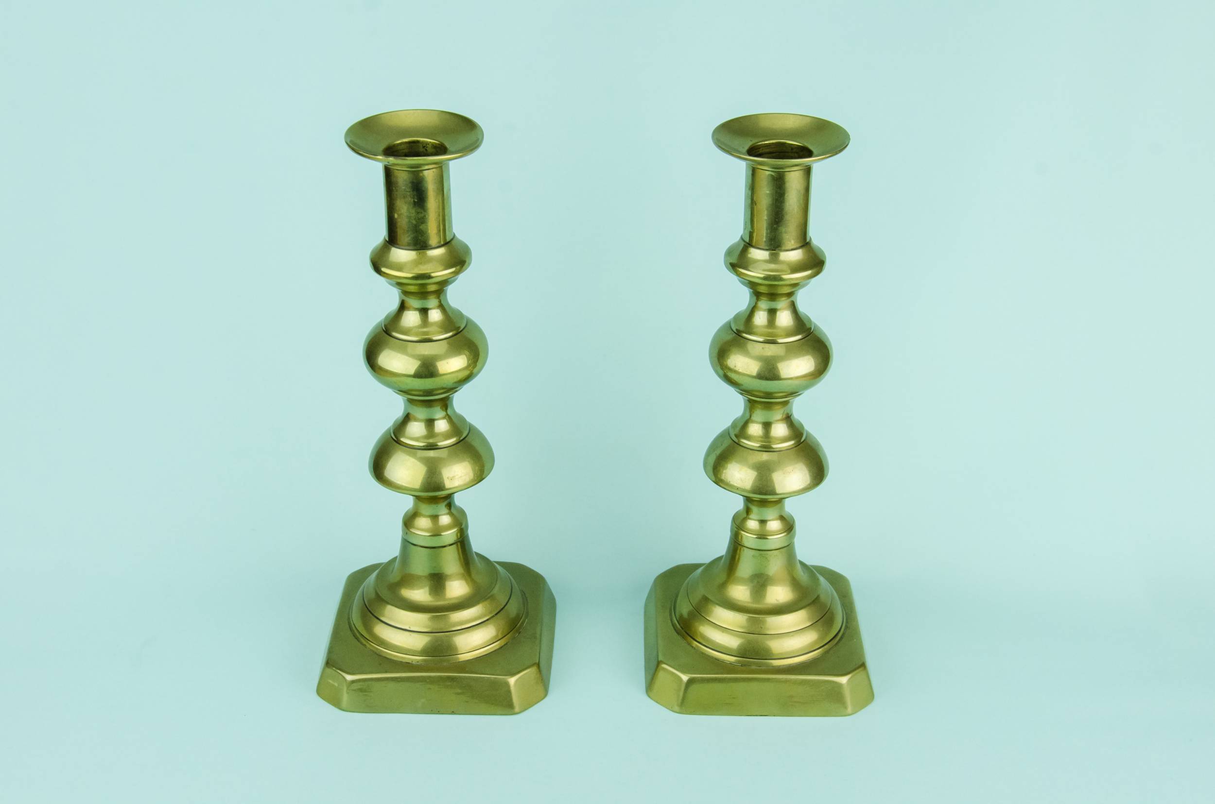 Antique Classical Christmas — 2 brass Victorian candlesticks
