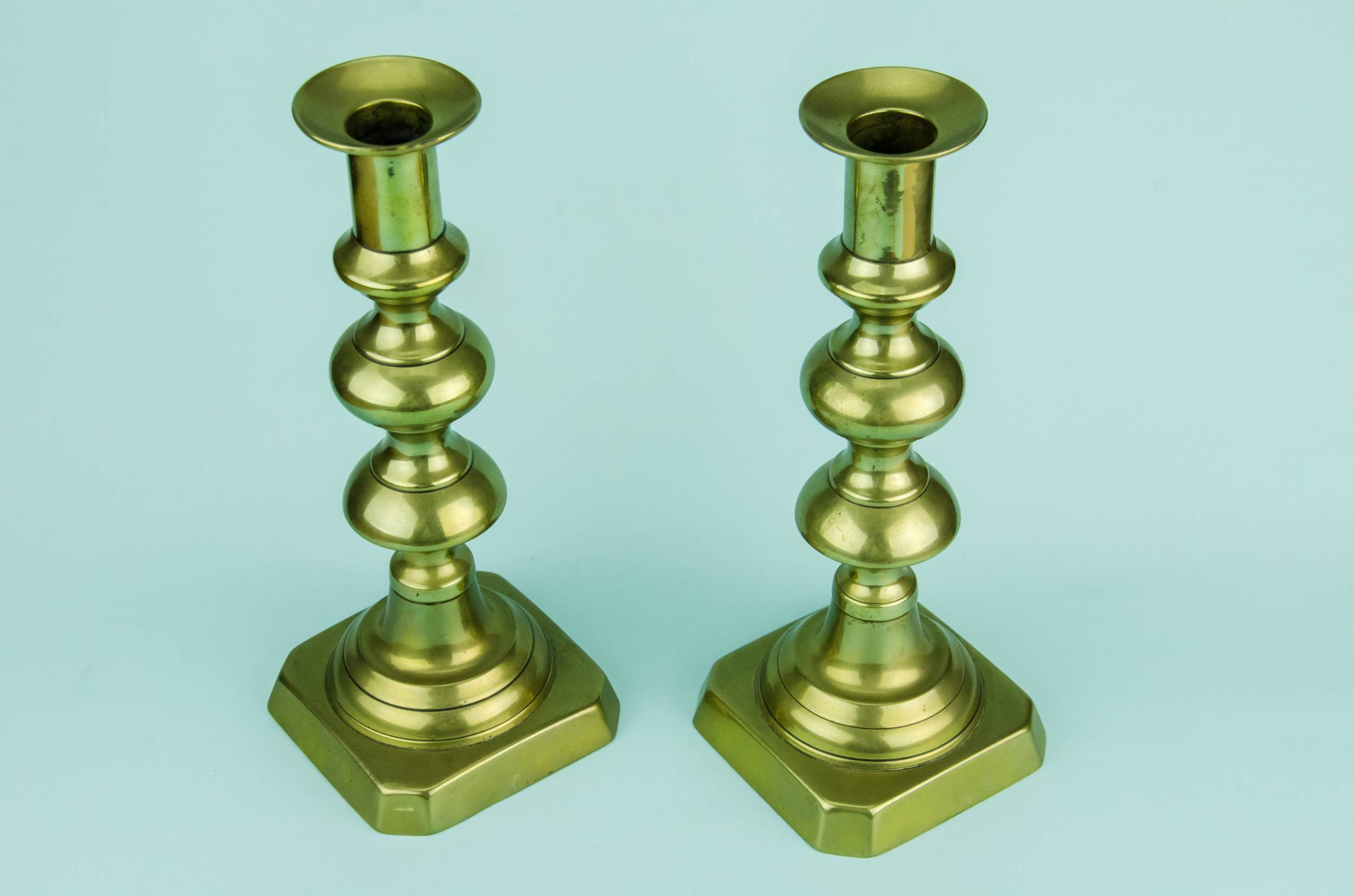 Antique Classical Christmas — 2 brass Victorian candlesticks 2