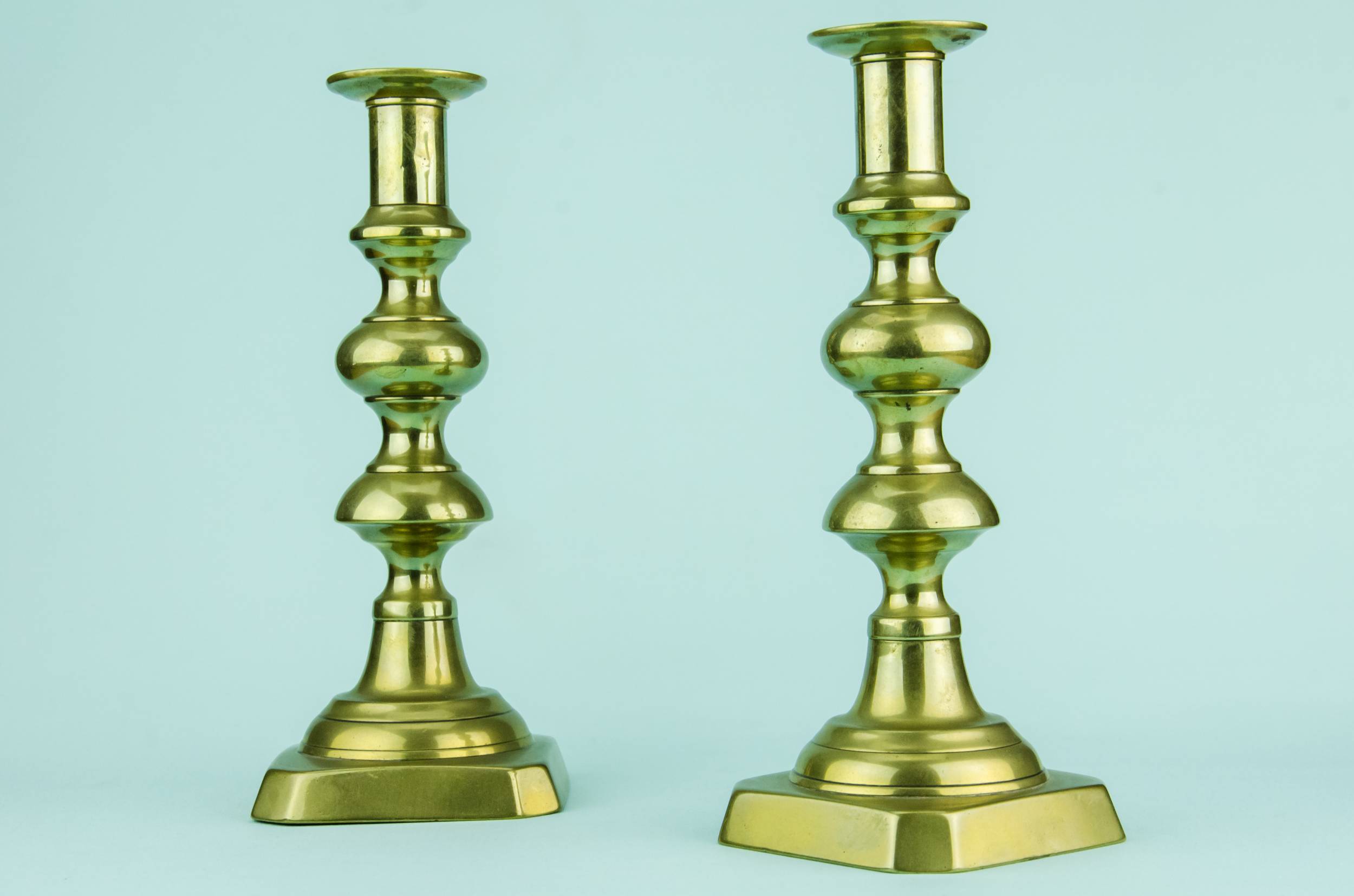 Antique Classical Christmas — 2 brass Victorian candlesticks 3