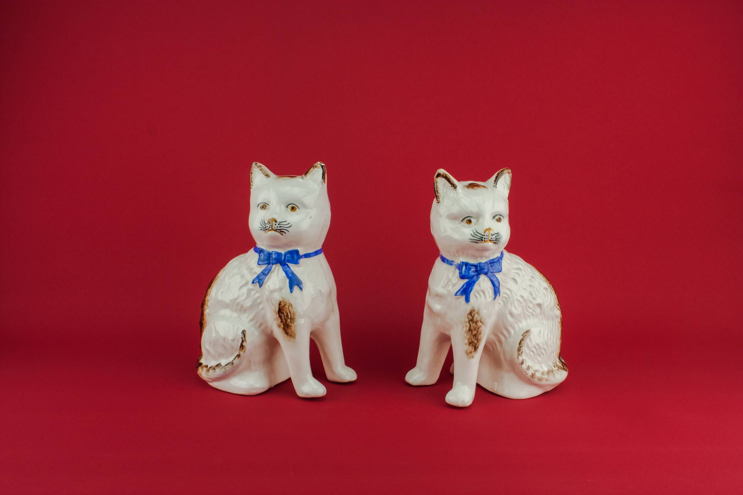 Cat Fugures Mantle — 2 ceramic cat figures 1