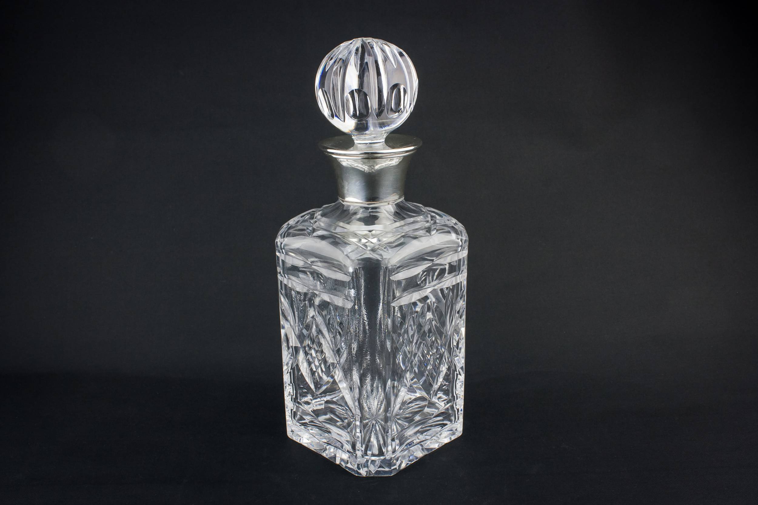 Sterling Silver Square — Cut glass & silver decanter