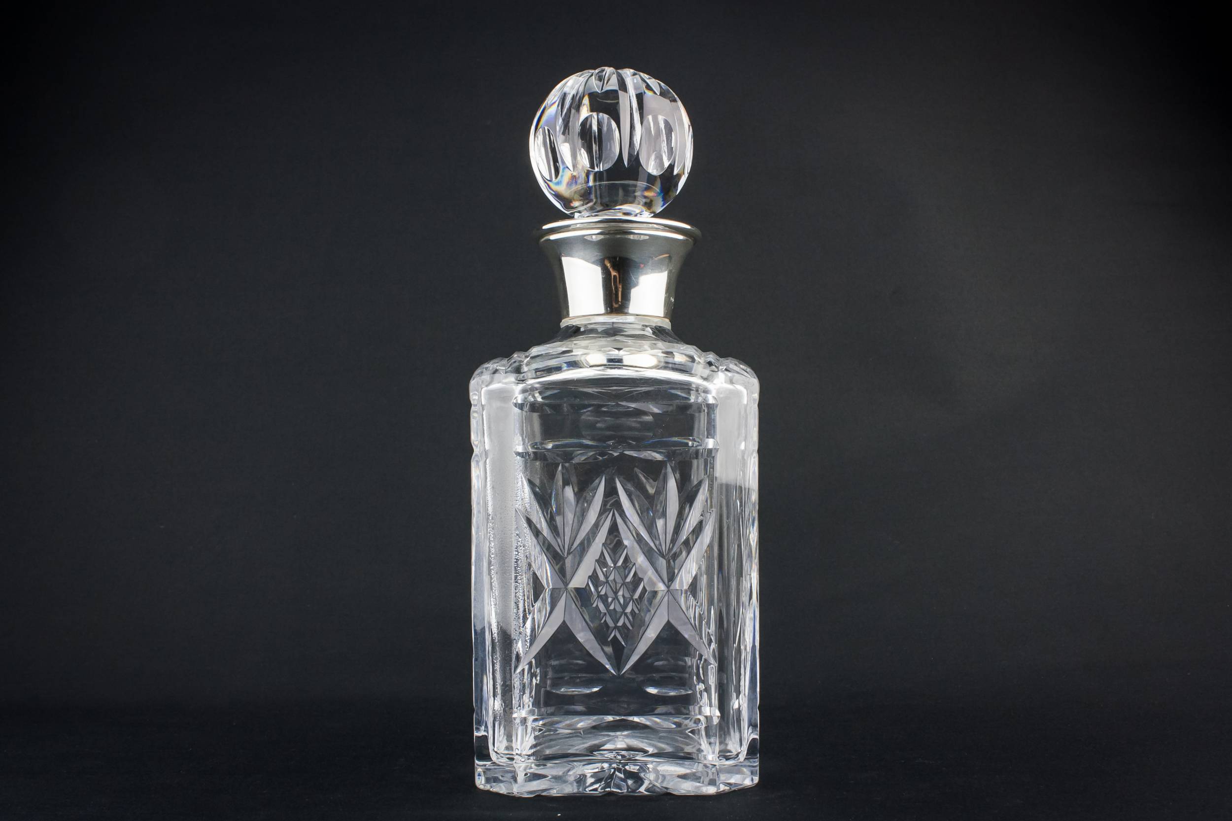 Sterling Silver Square — Cut glass & silver decanter 1