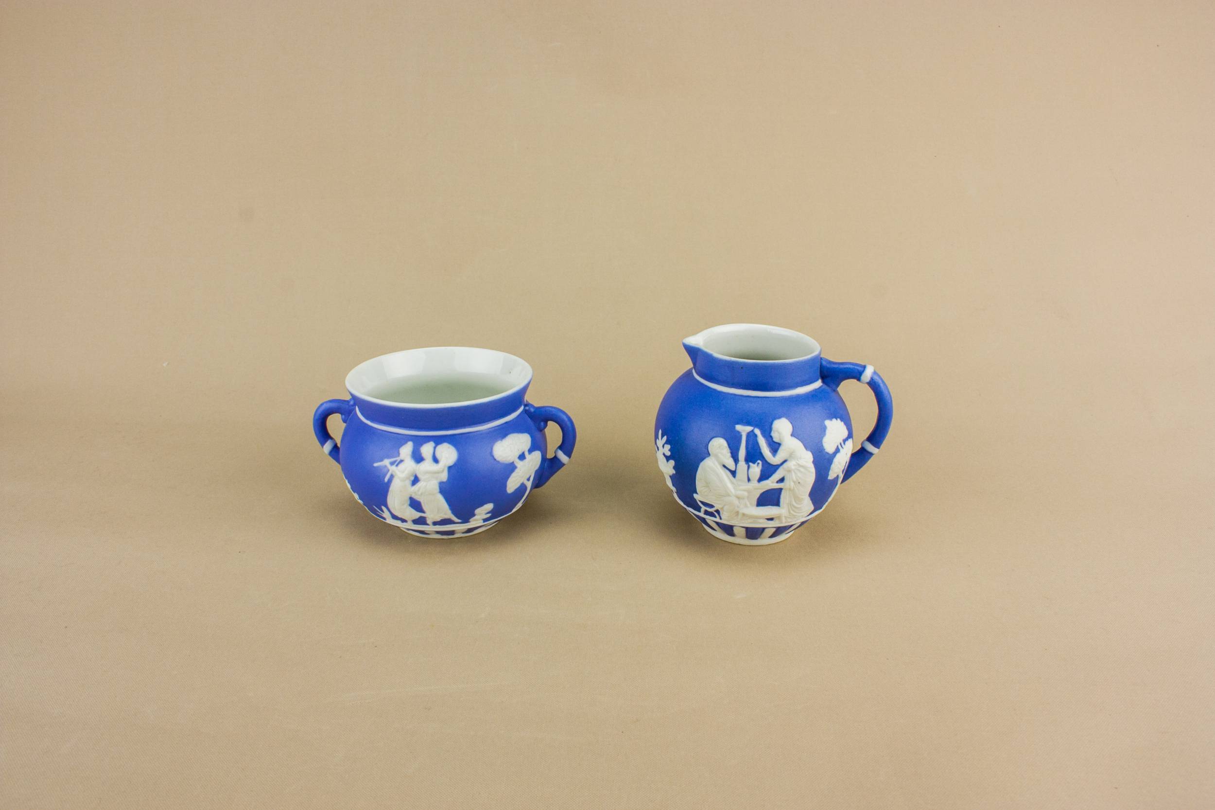 Small Antique CREAMER — Blue creamer and sugar bowl