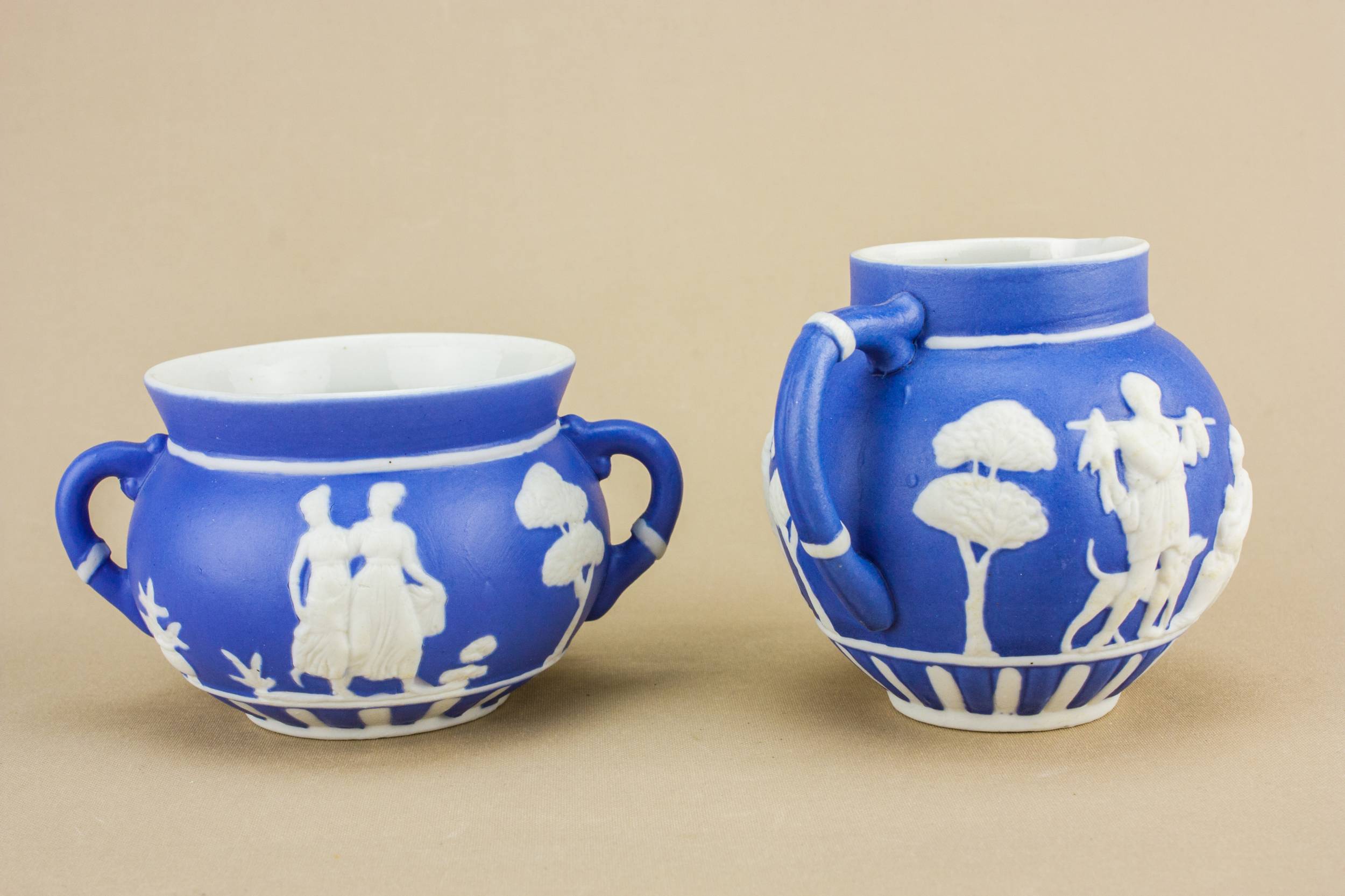 Small Antique CREAMER — Blue creamer and sugar bowl 1