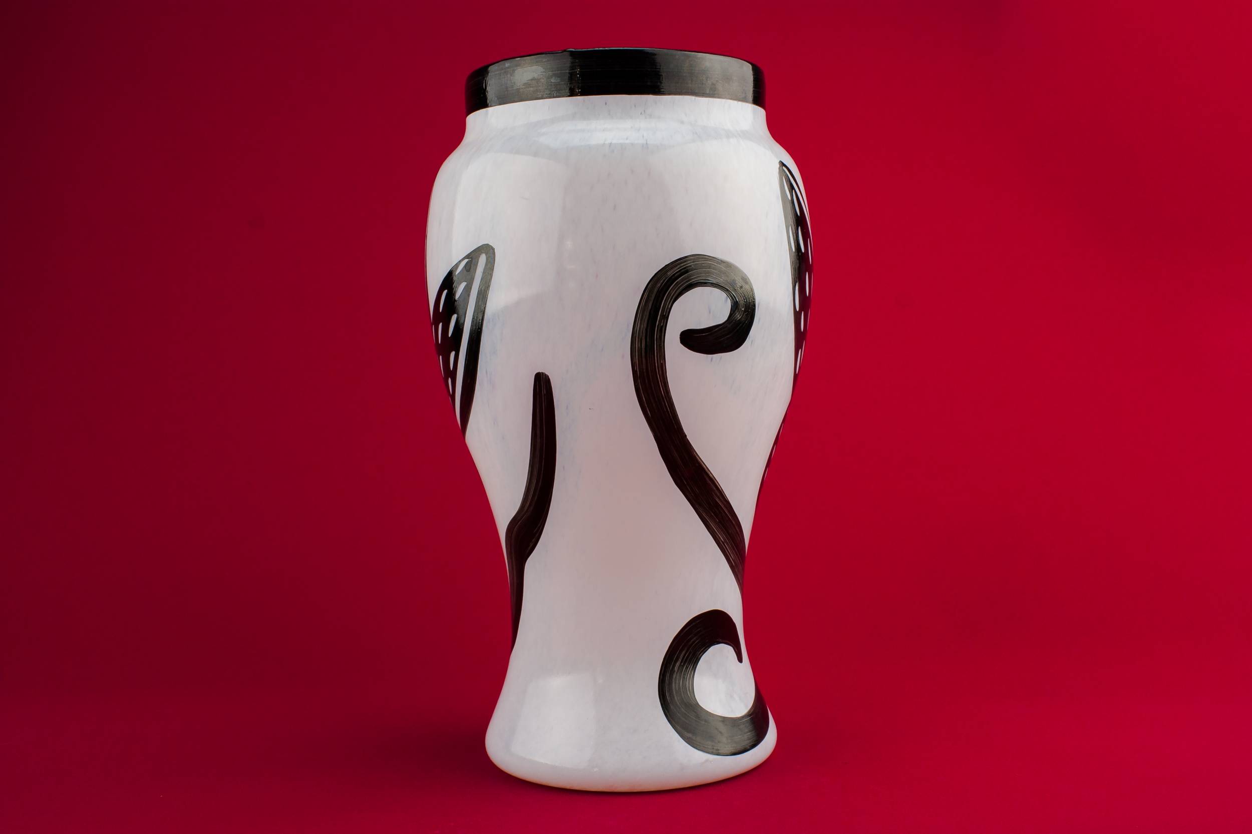 Slick Black Floral — Kosta Boda pottery vase 1