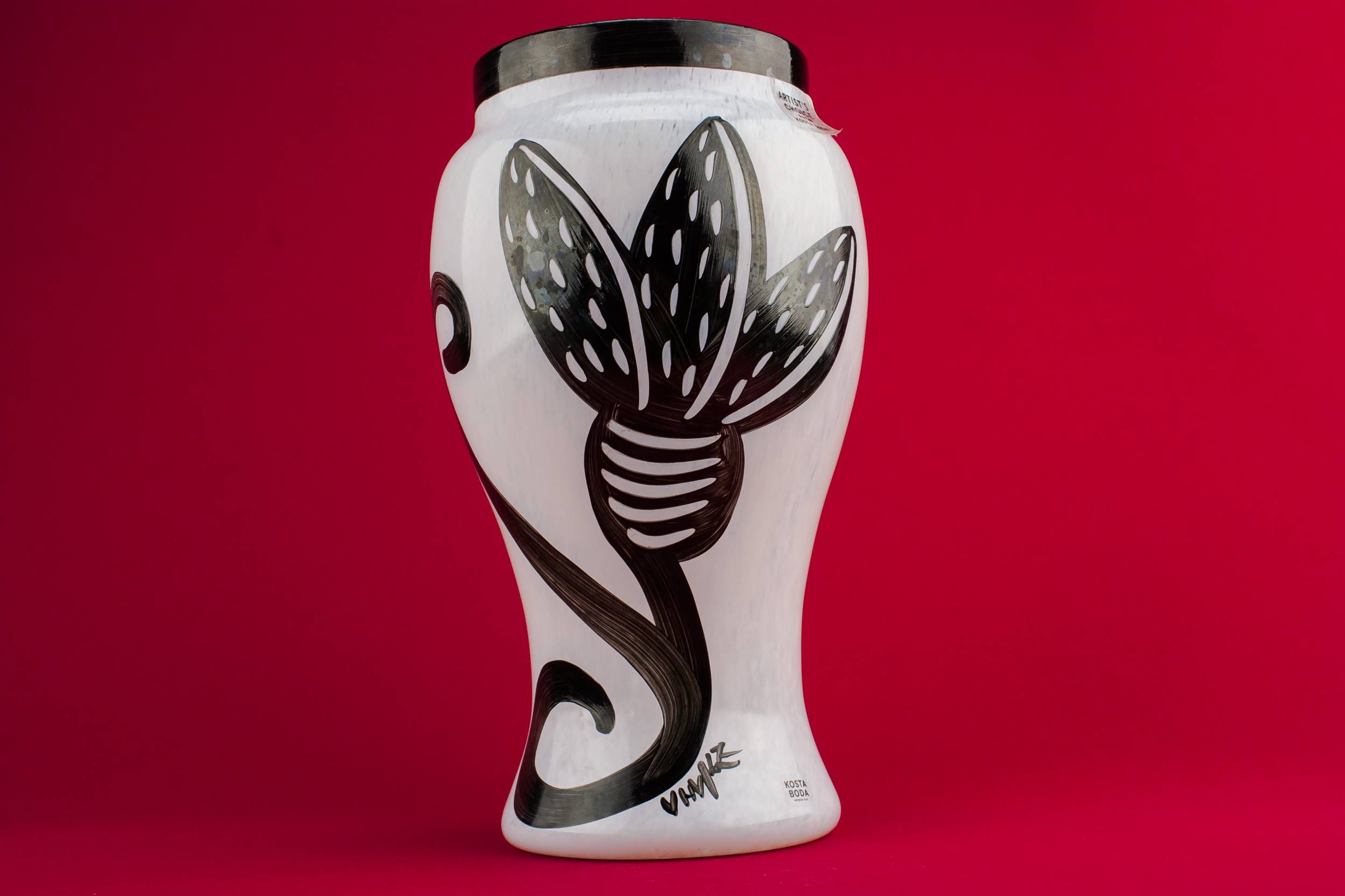 Slick Black Floral — Kosta Boda pottery vase 2