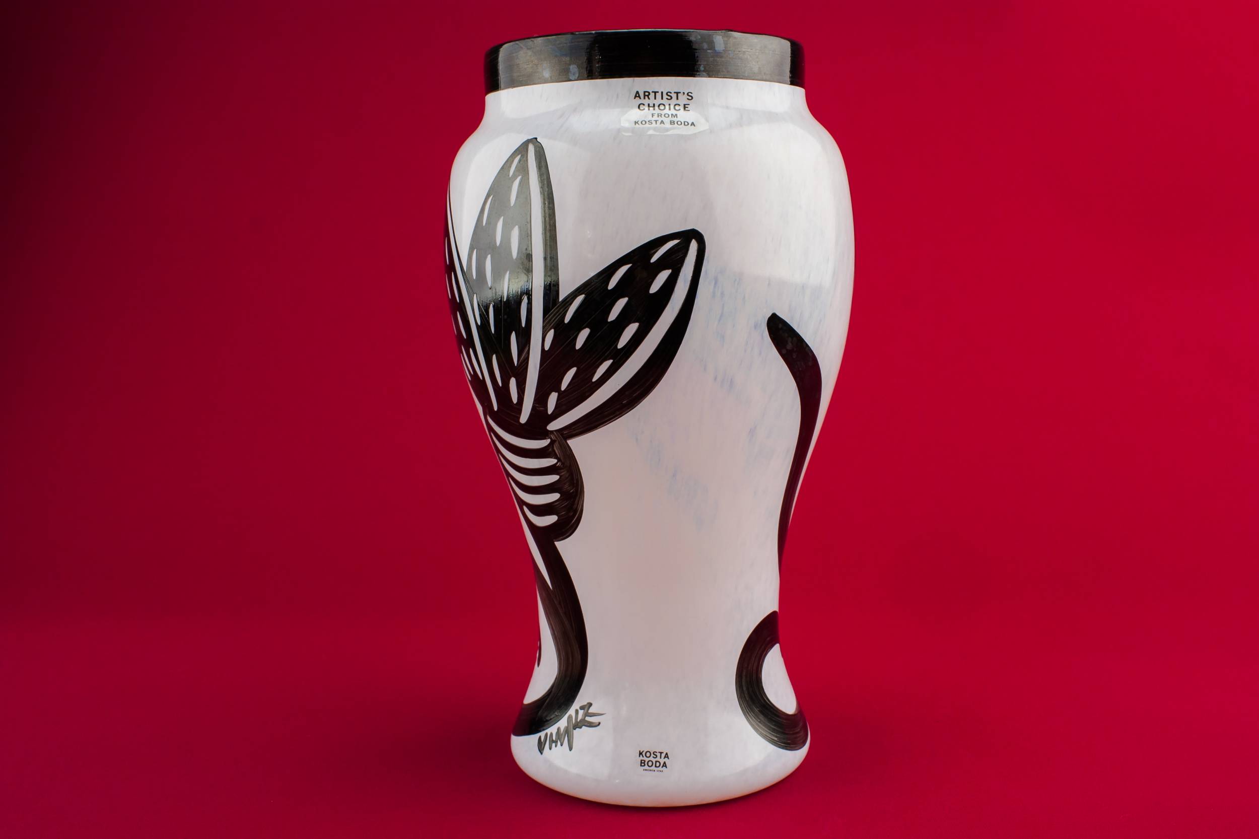 Slick Black Floral — Kosta Boda pottery vase 3