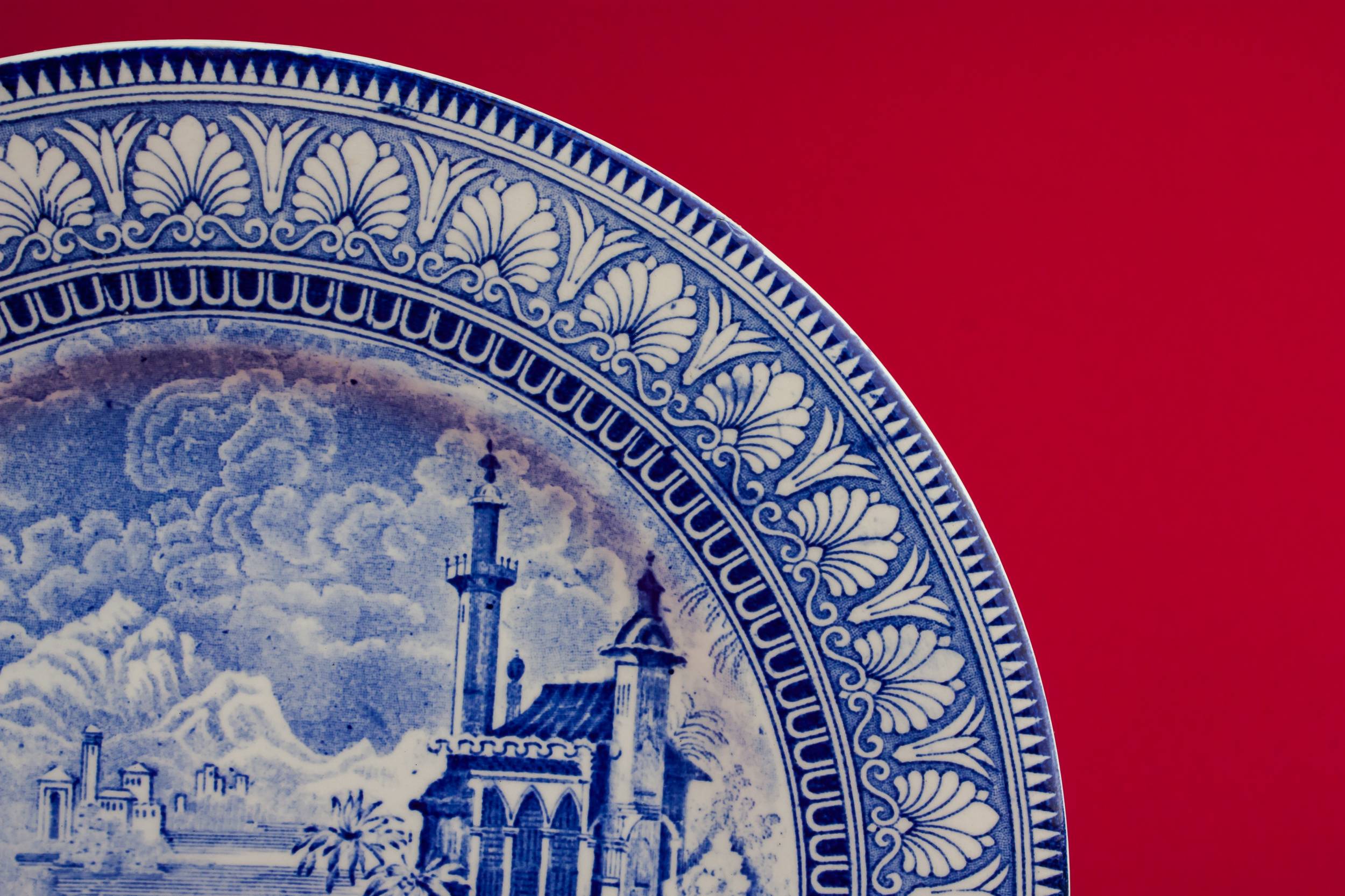Vintage Pottery Serving — Blue pottery serving dish 1
