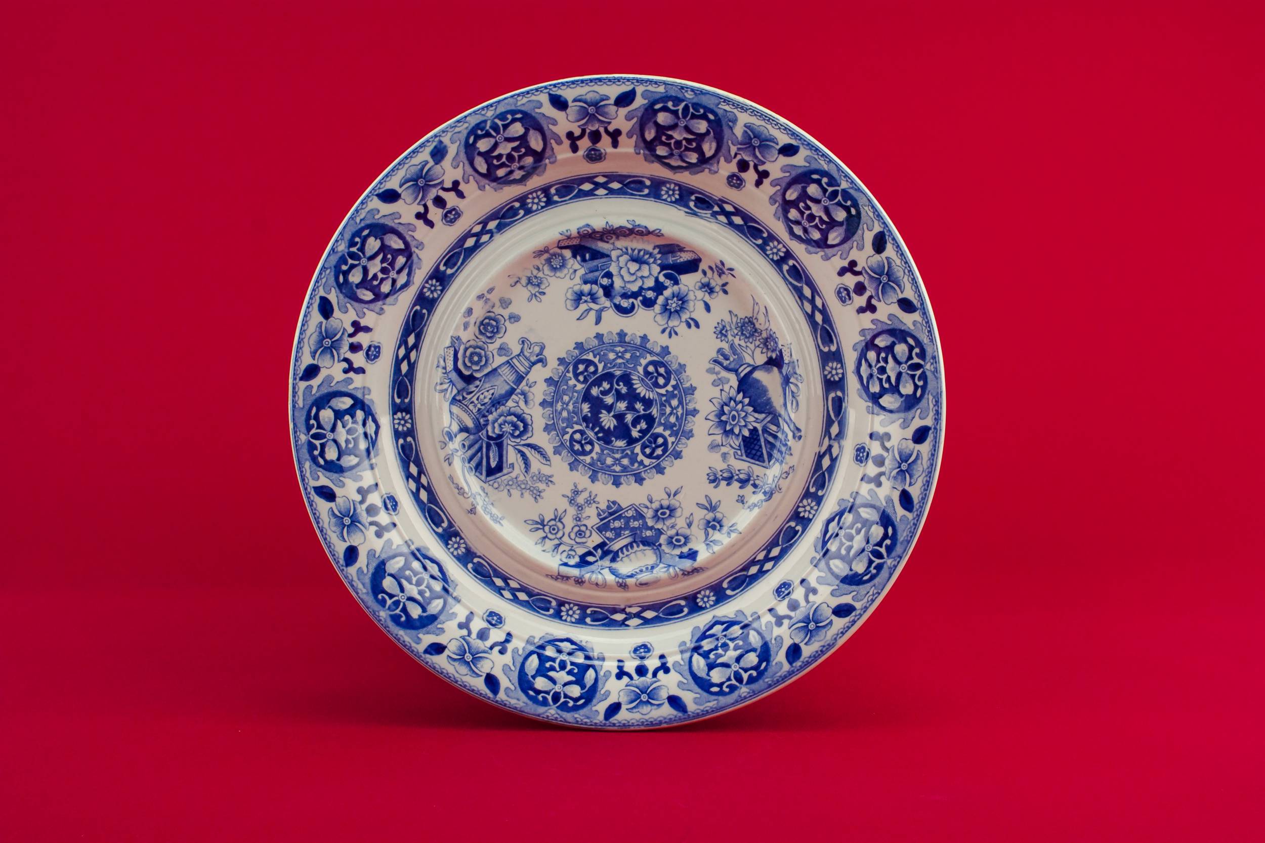 Antique Pottery Floral — Spode blue serving bowl