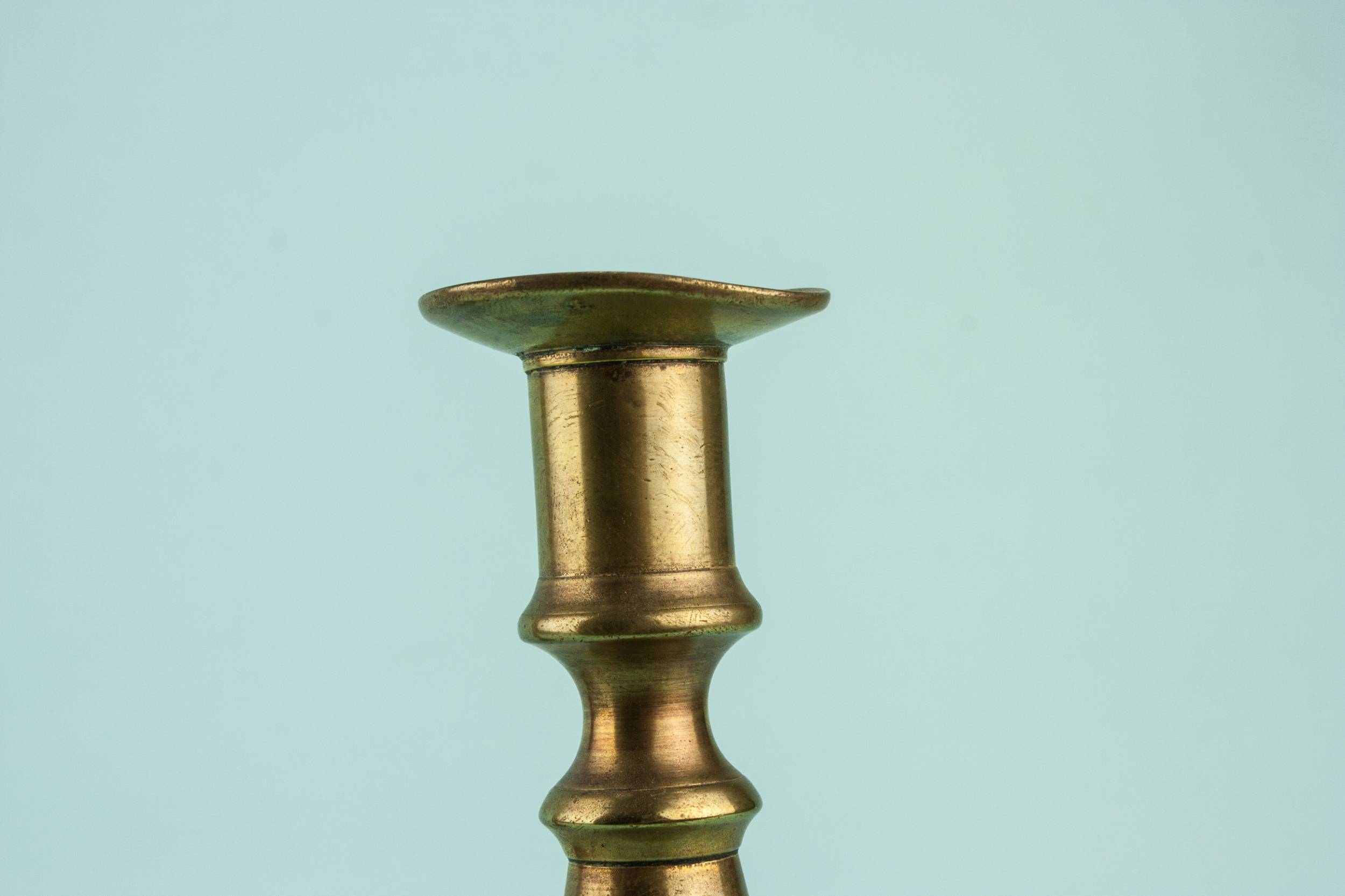 Rustic Antique Bobbins — 2 brass medium candlesticks 2